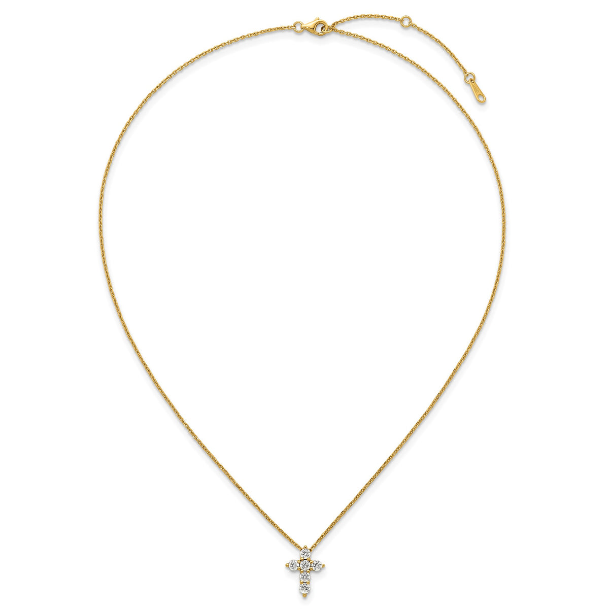 Six-Stone Cubic Zirconia Cross Necklace in Gold-Plated Sterling Silver - Sophia Jewelers