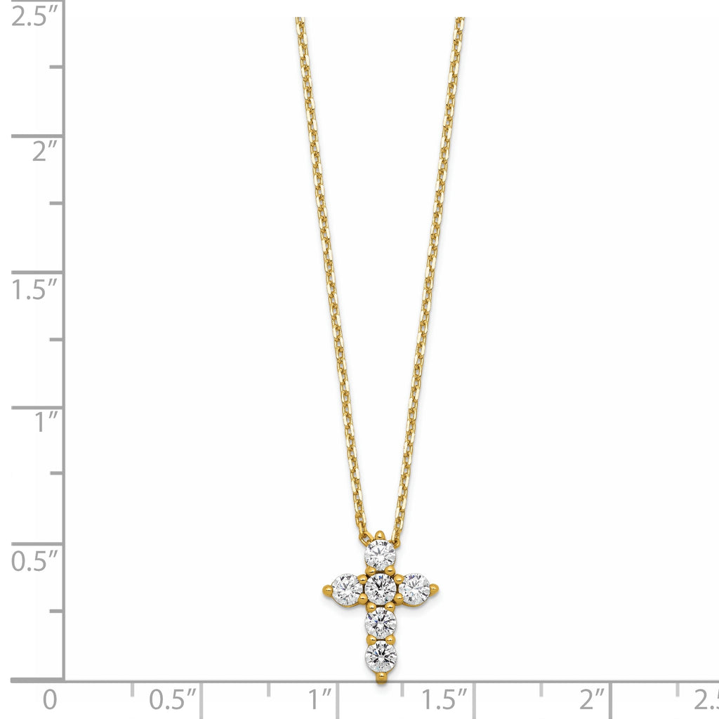 Six-Stone Cubic Zirconia Cross Necklace in Gold-Plated Sterling Silver - Sophia Jewelers