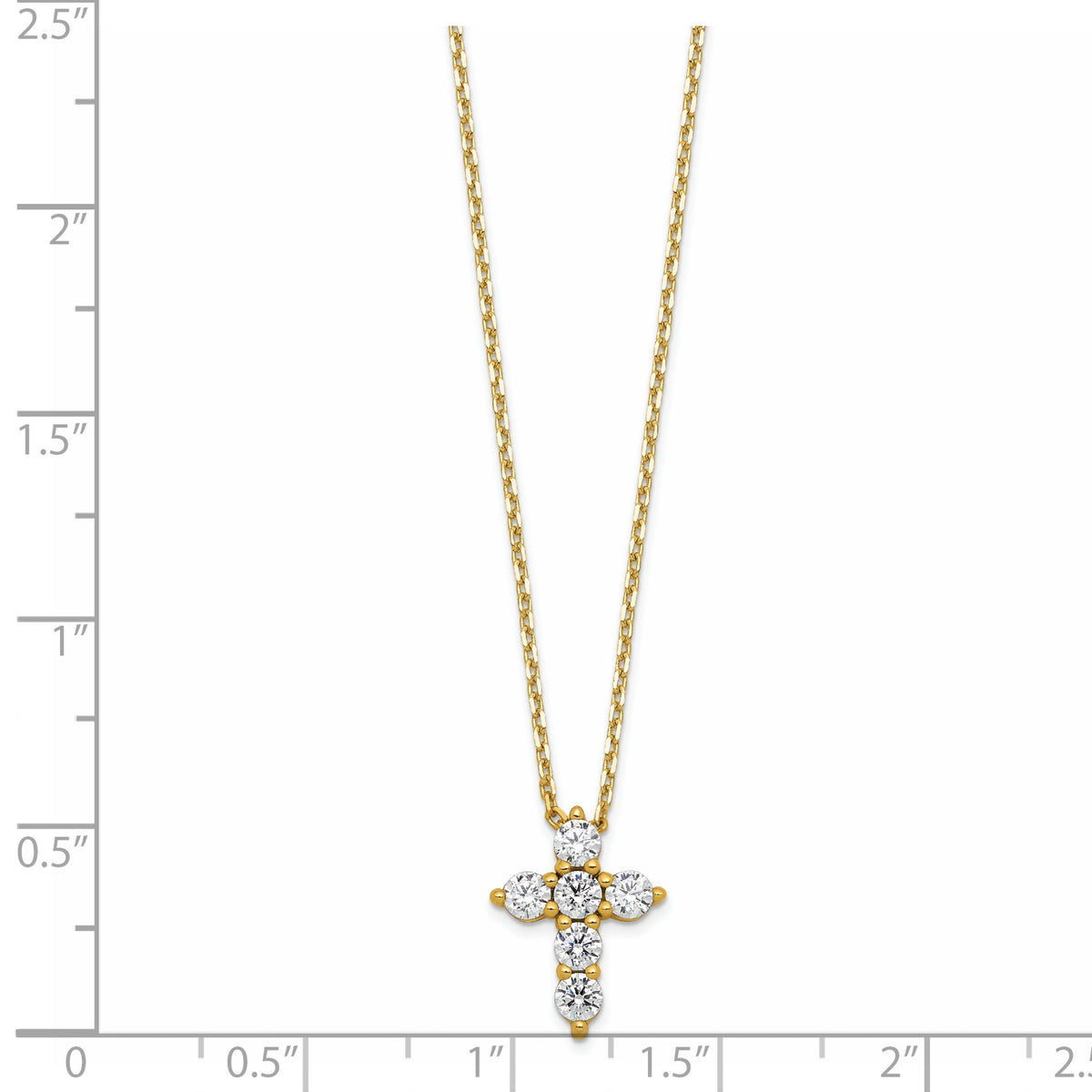 Six-Stone Cubic Zirconia Cross Necklace in Gold-Plated Sterling Silver - Sophia Jewelers