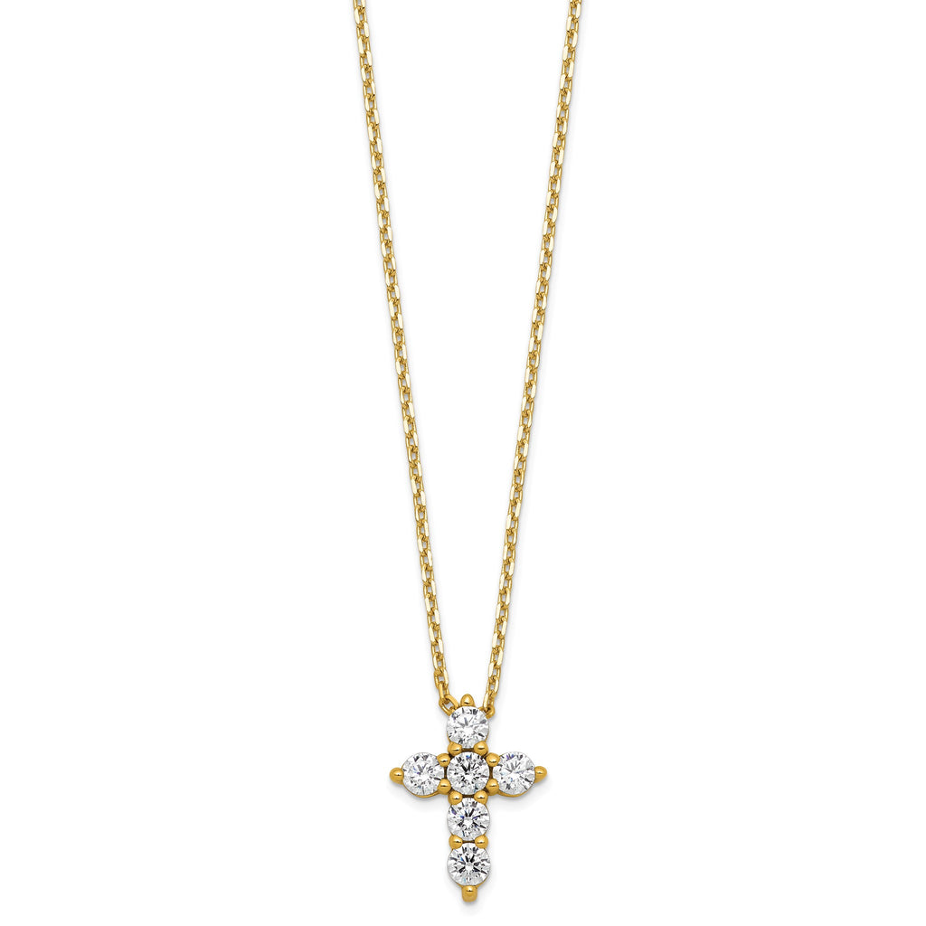 Six-Stone Cubic Zirconia Cross Necklace in Gold-Plated Sterling Silver - Sophia Jewelers