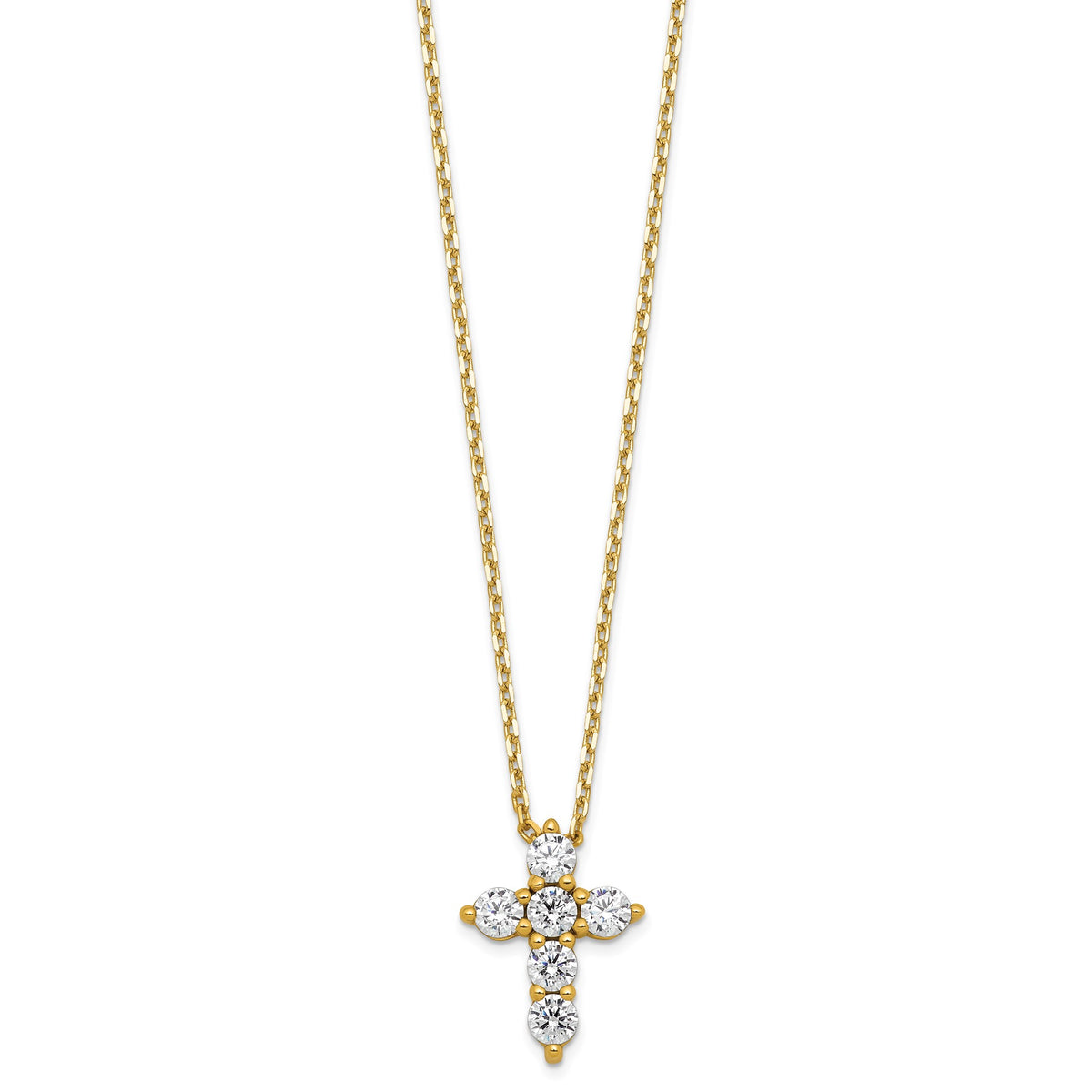 Six-Stone Cubic Zirconia Cross Necklace in Gold-Plated Sterling Silver - Sophia Jewelers