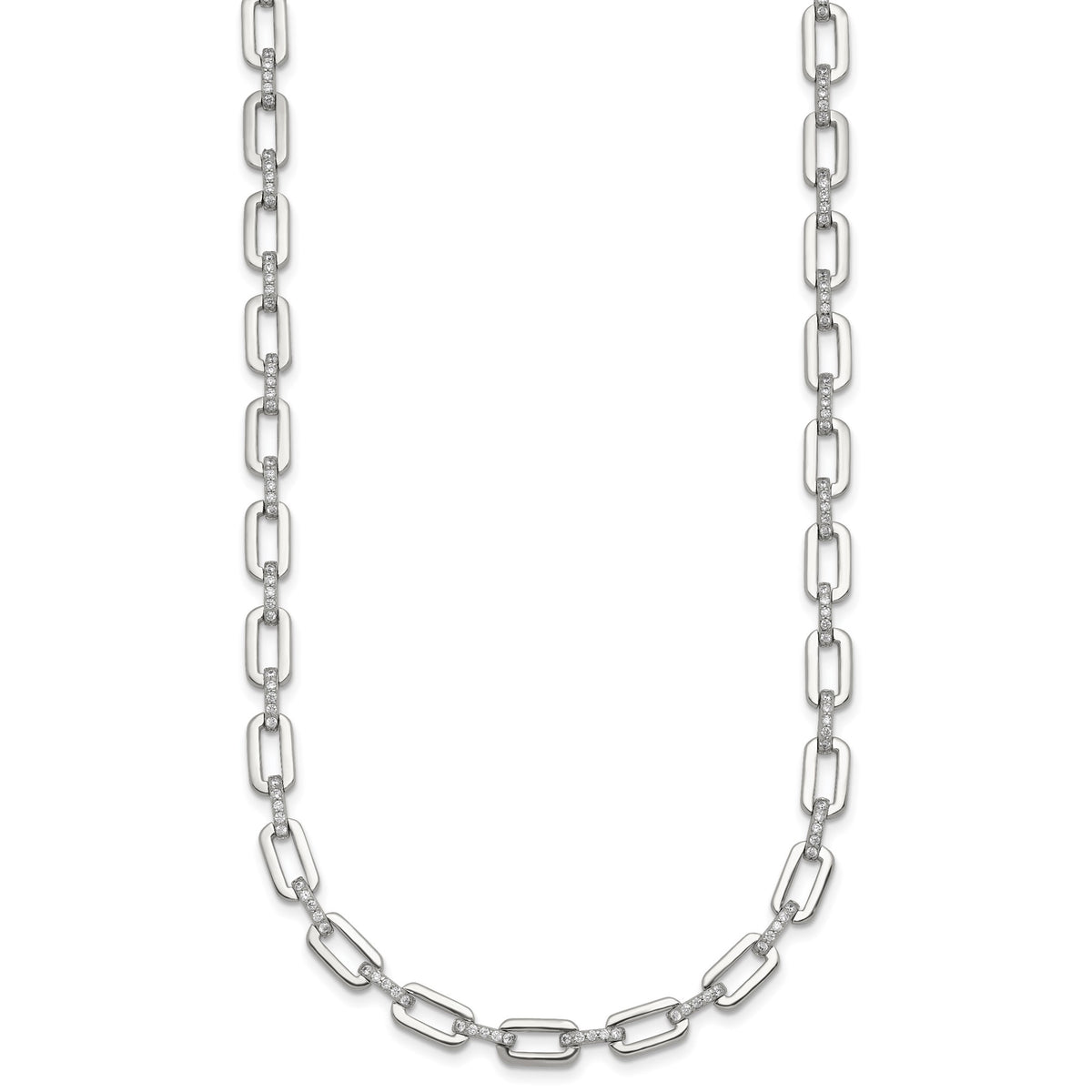 165-Stone Cubic Zirconia Paperclip Necklace in Sterling Silver, 17in - Sophia Jewelers
