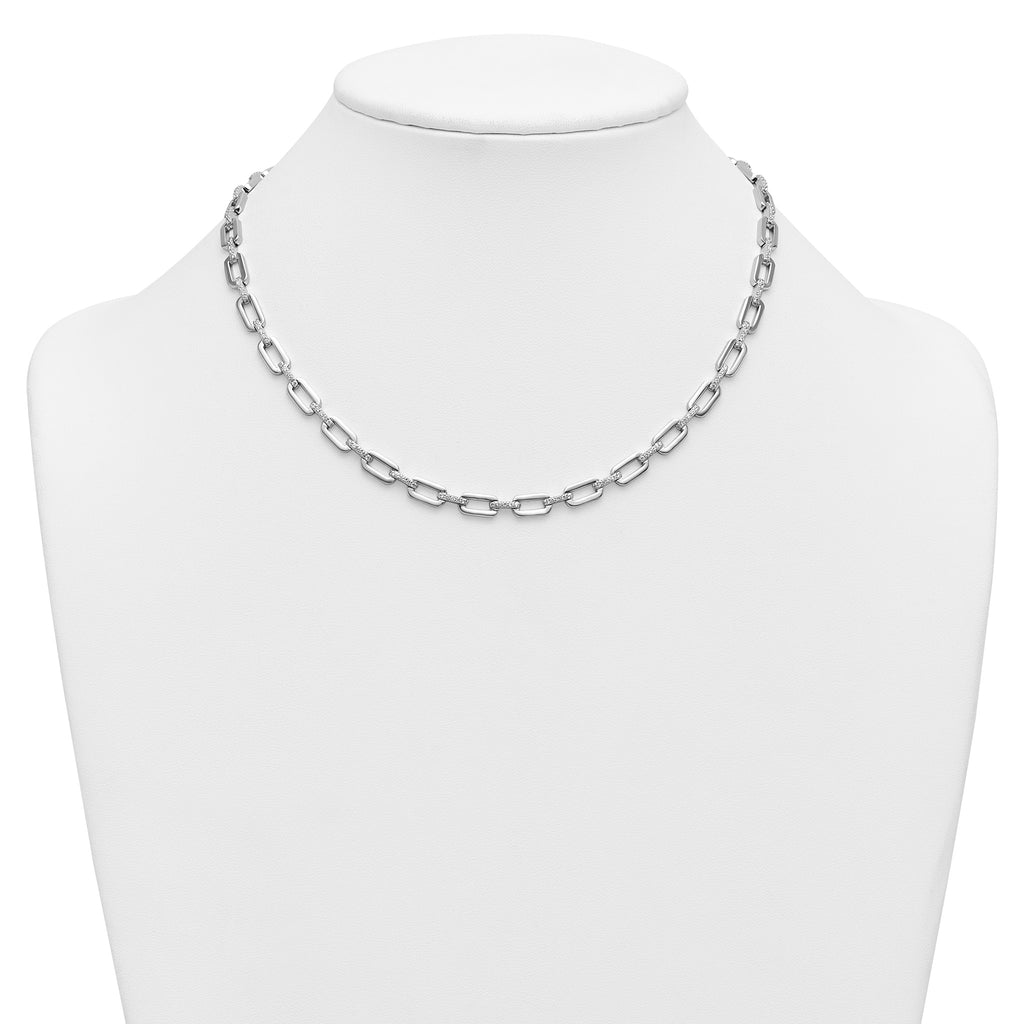 165-Stone Cubic Zirconia Paperclip Necklace in Sterling Silver, 17in - Sophia Jewelers