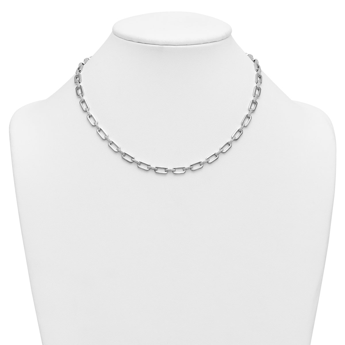 165-Stone Cubic Zirconia Paperclip Necklace in Sterling Silver, 17in - Sophia Jewelers