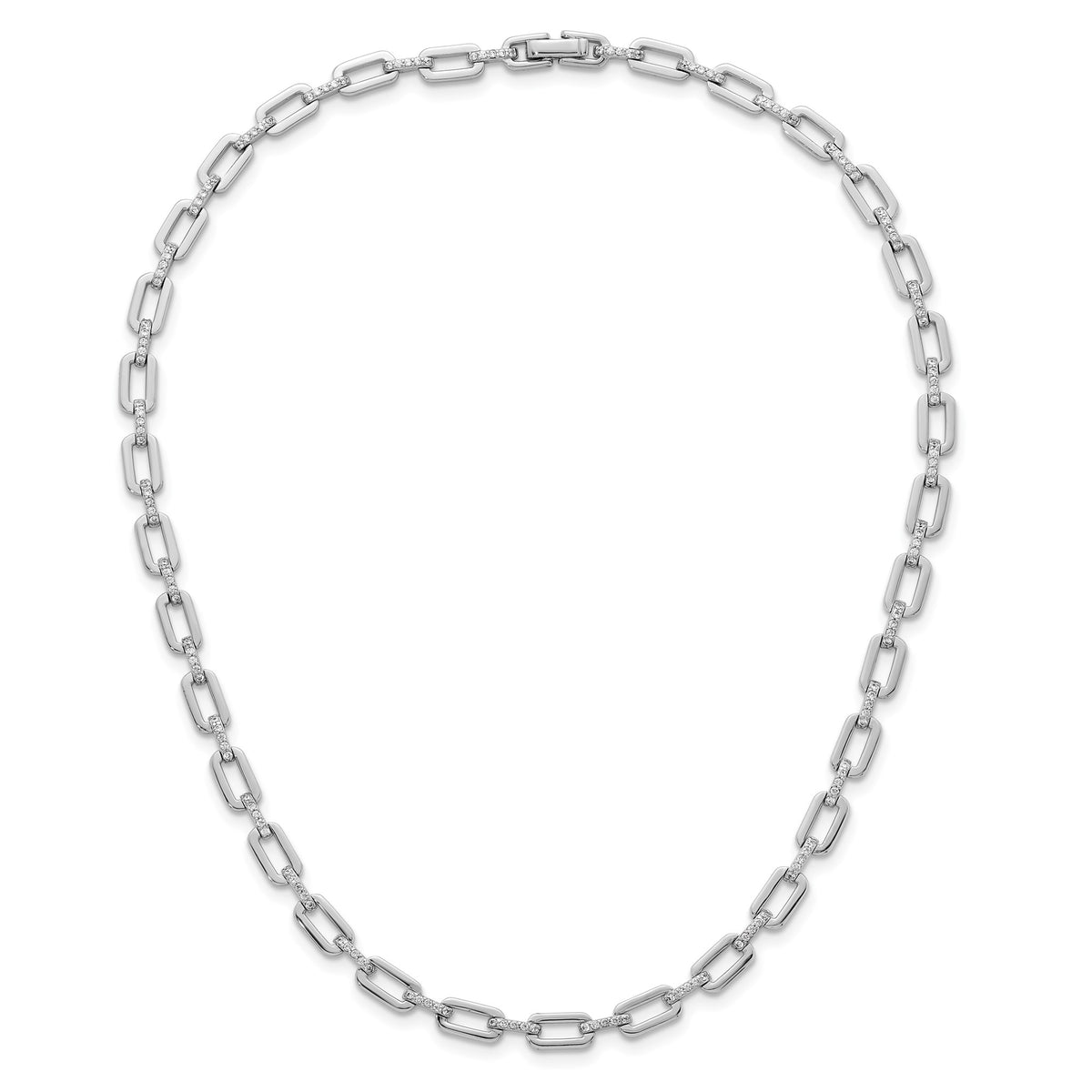 165-Stone Cubic Zirconia Paperclip Necklace in Sterling Silver, 17in - Sophia Jewelers