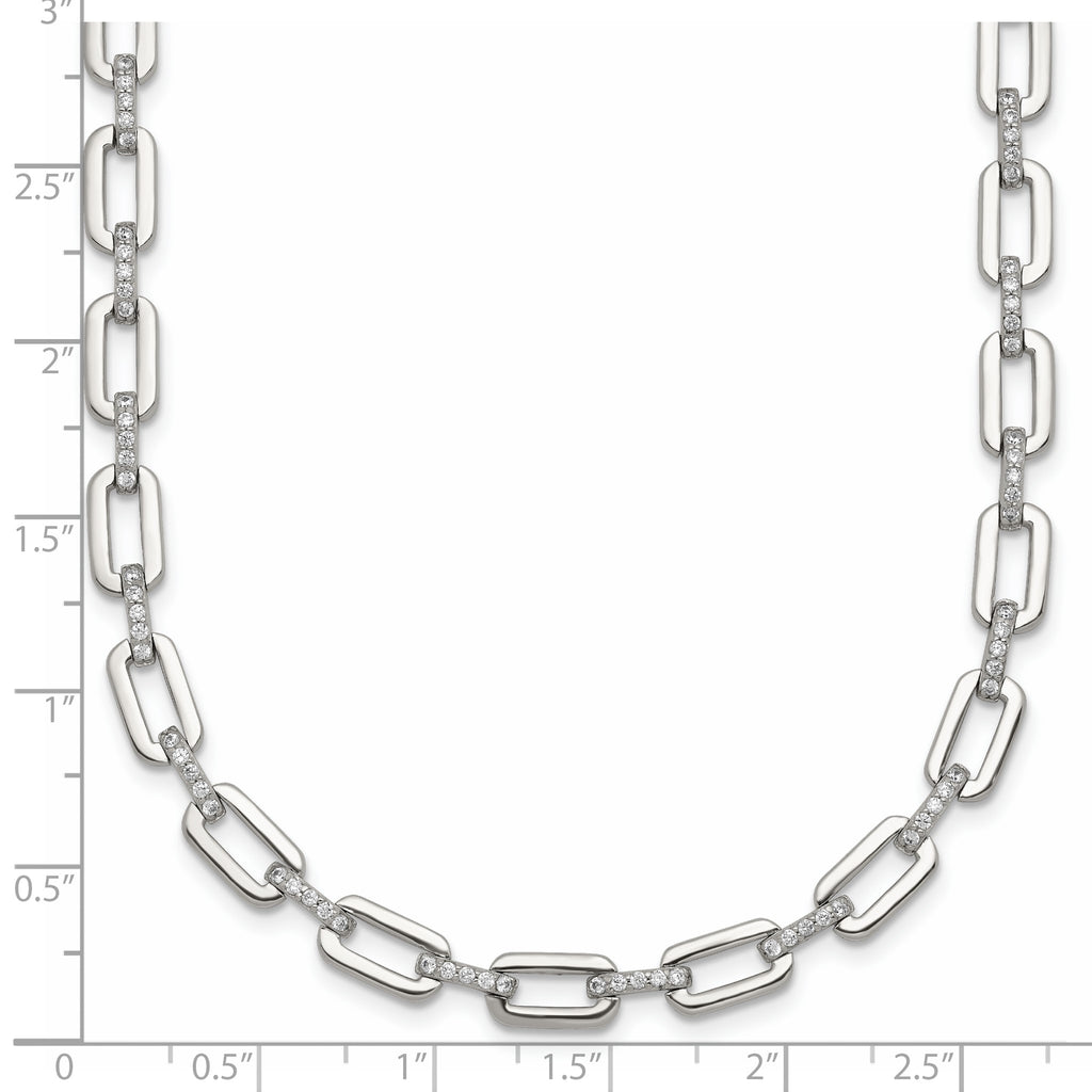 165-Stone Cubic Zirconia Paperclip Necklace in Sterling Silver, 17in - Sophia Jewelers
