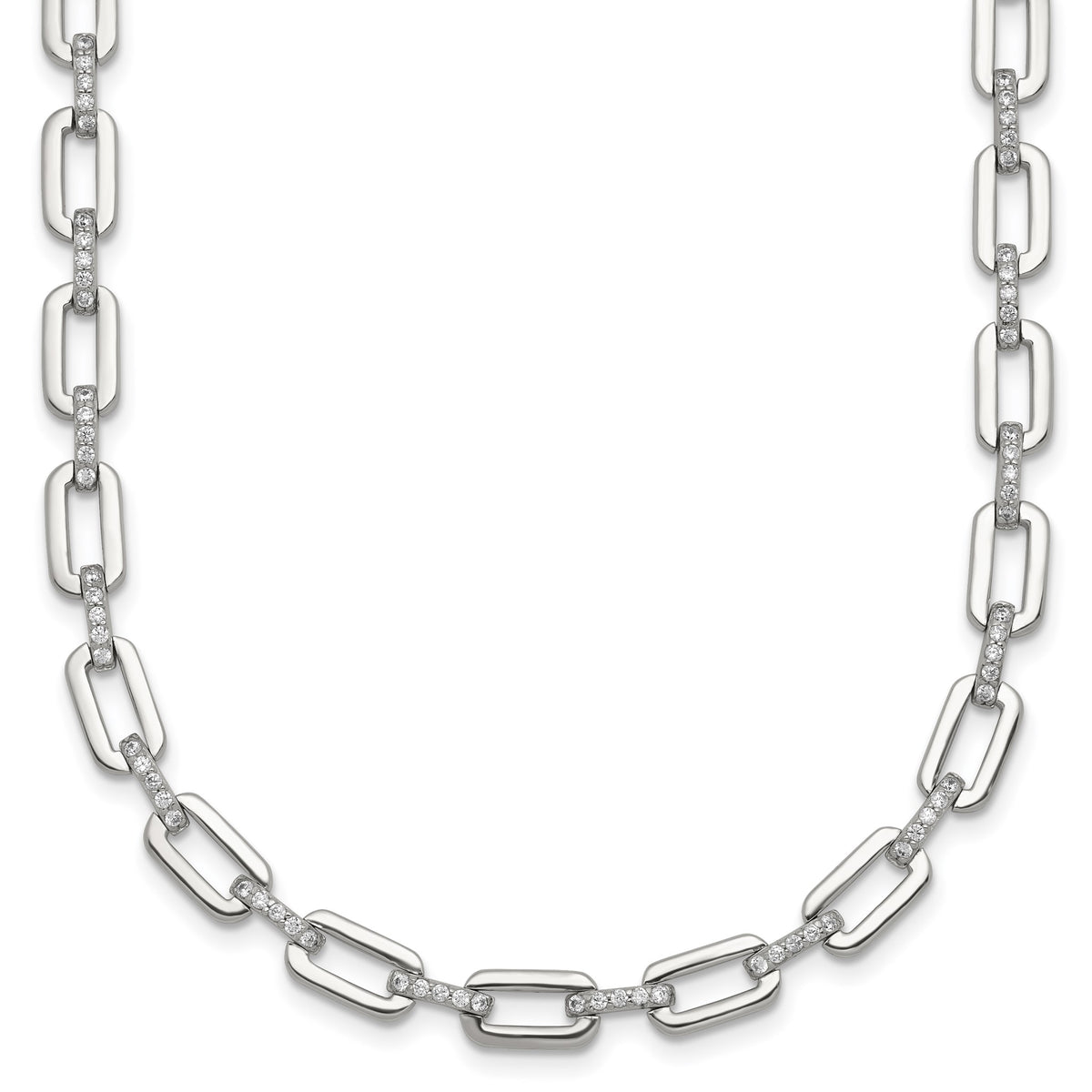 165-Stone Cubic Zirconia Paperclip Necklace in Sterling Silver, 17in - Sophia Jewelers Main image