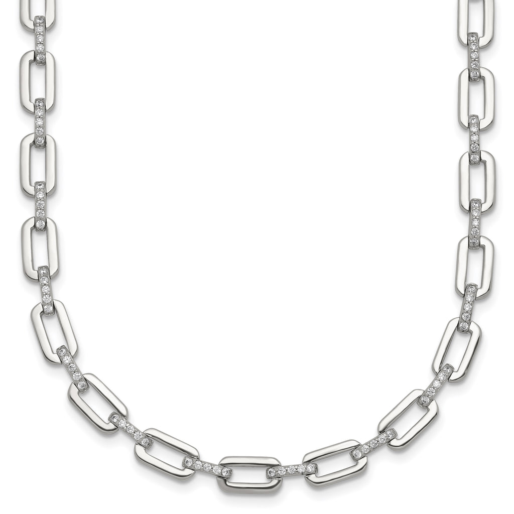 165-Stone Cubic Zirconia Paperclip Necklace in Sterling Silver, 17in - Sophia Jewelers