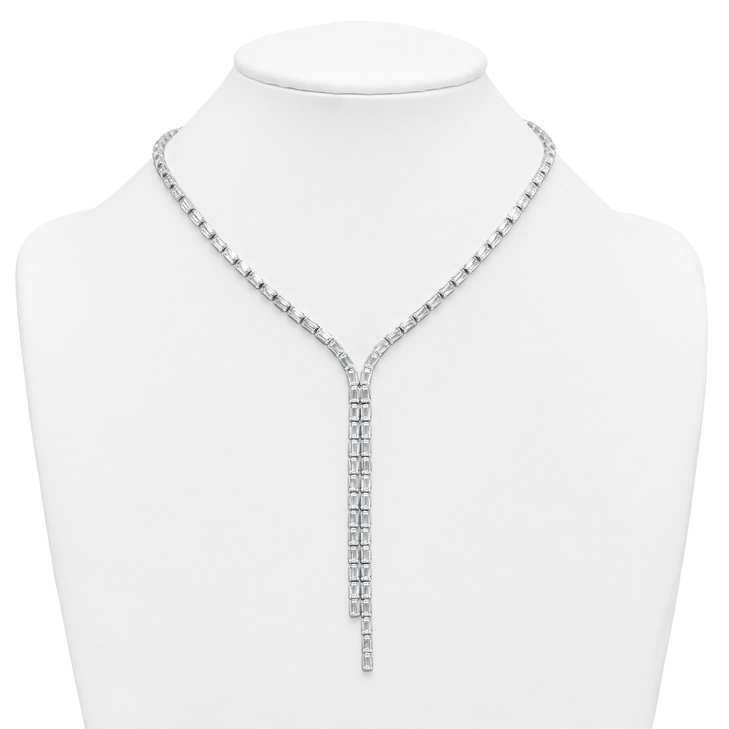 100-Stone Cubic Zirconia Drop Necklace in Sterling Silver, 17 Inch - Sophia Jewelers