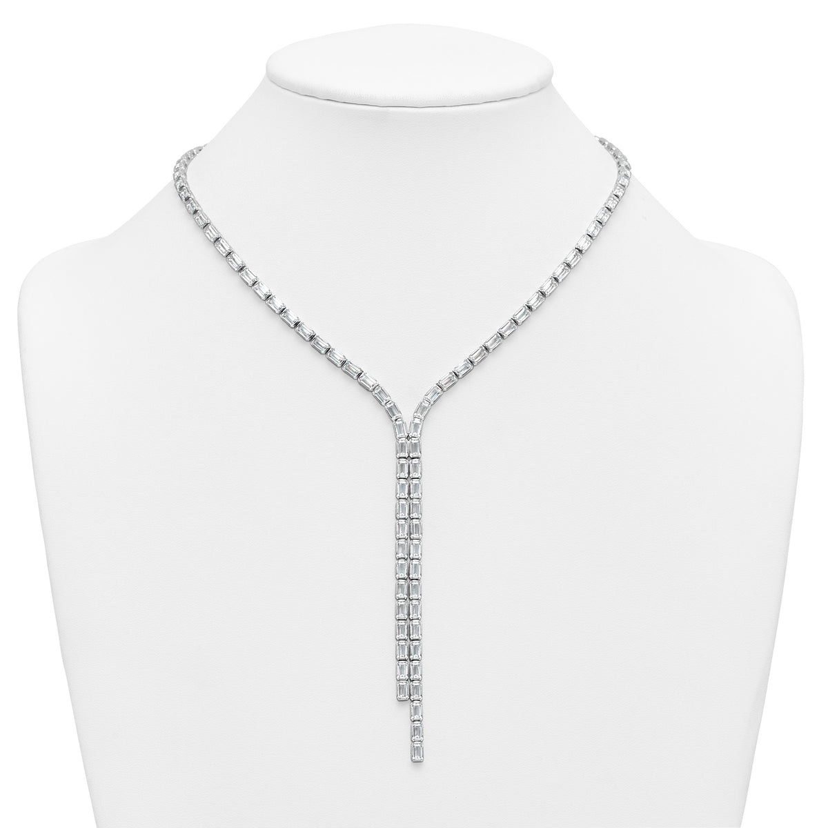 100-Stone Cubic Zirconia Drop Necklace in Sterling Silver, 17 Inch - Sophia Jewelers