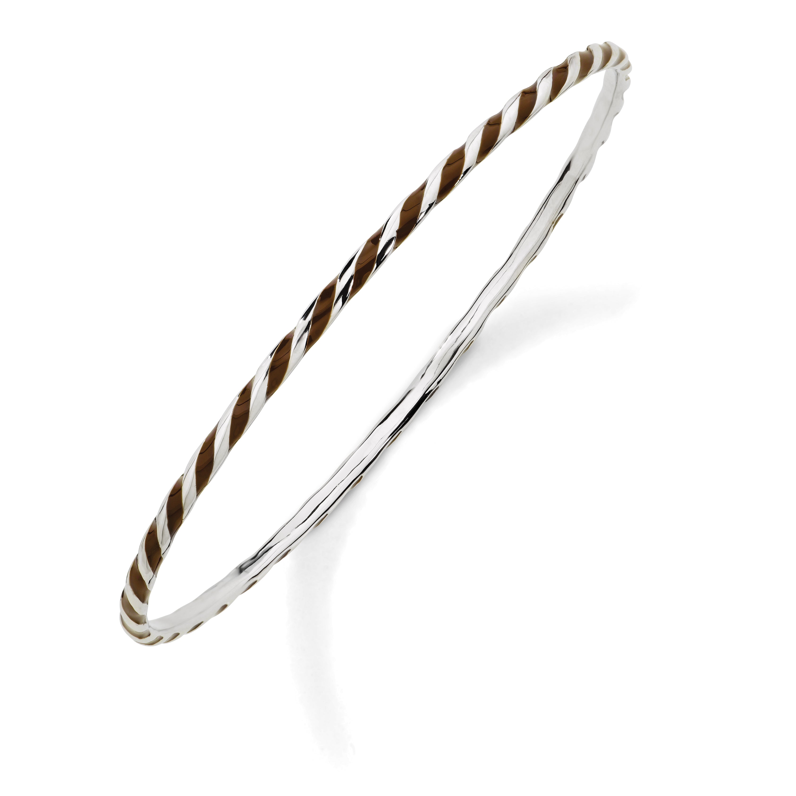 Sterling Silver Stackable Expressions Twisted Brown Enamel Bangle Main image