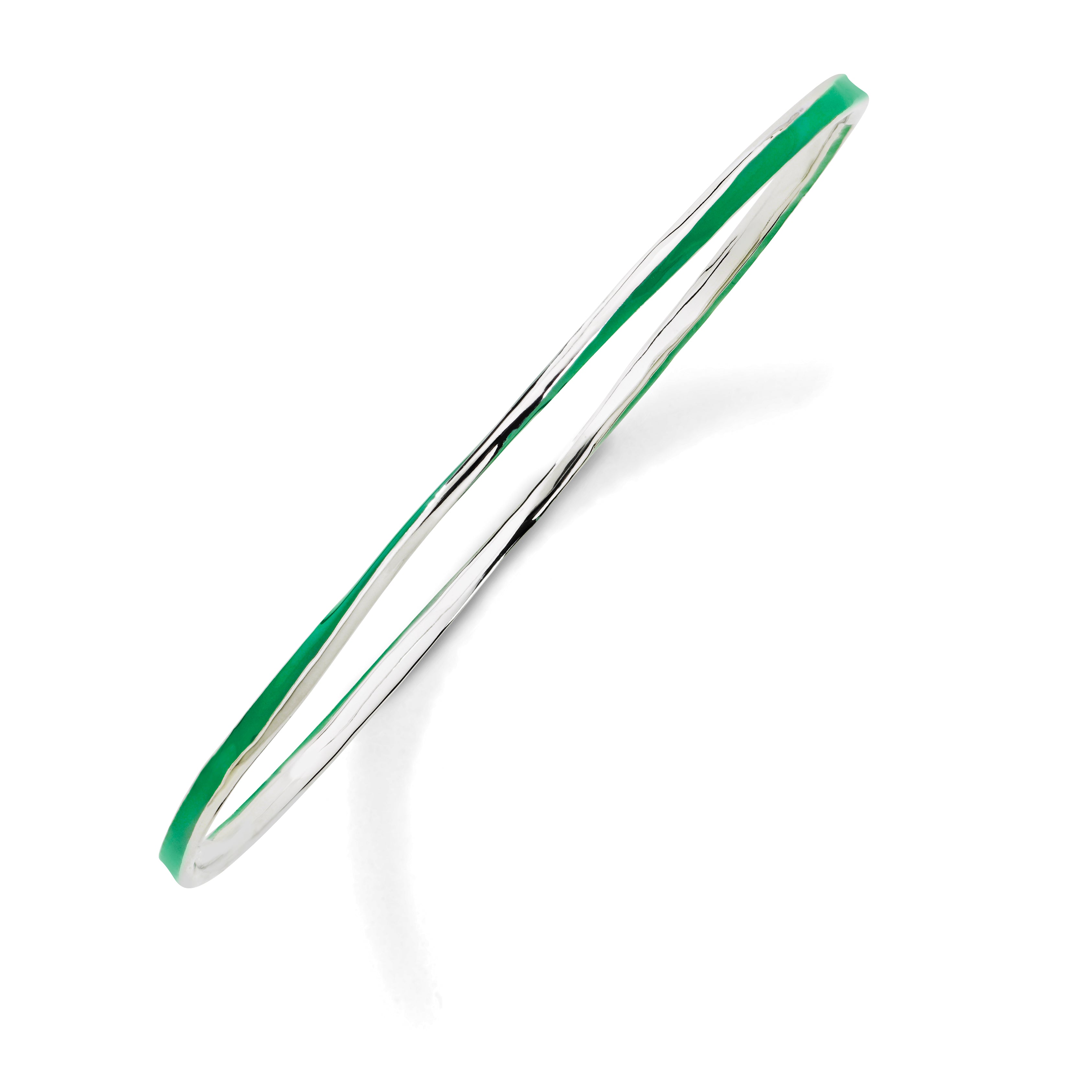 Sterling Silver Stackable Expressions Twisted Green Enamel Bangle Main image