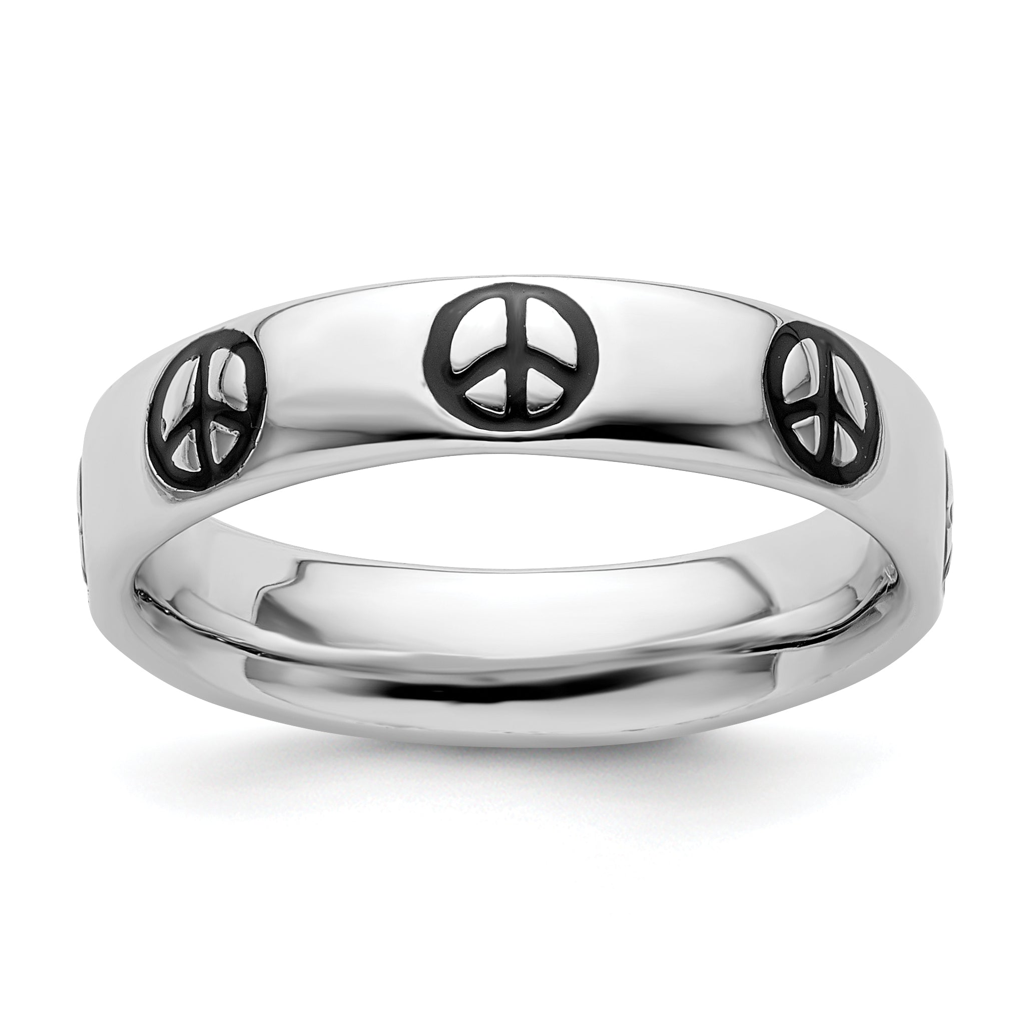 Sterling Silver Stackable Expressions Polished Enameled Peace Sign Ring Main image