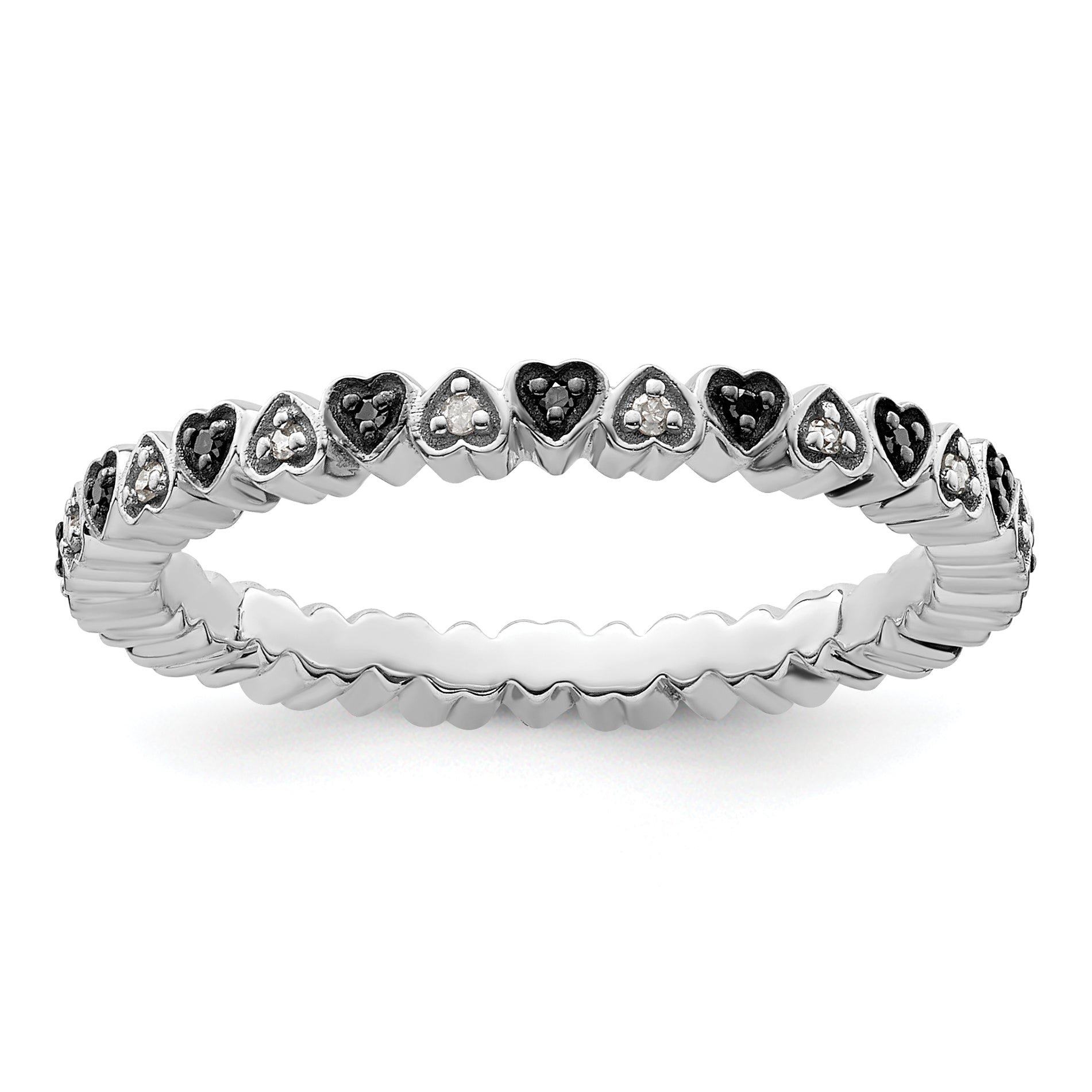 Sterling Silver Stackable Expressions Hearts Black & White Diamond Ring Main image