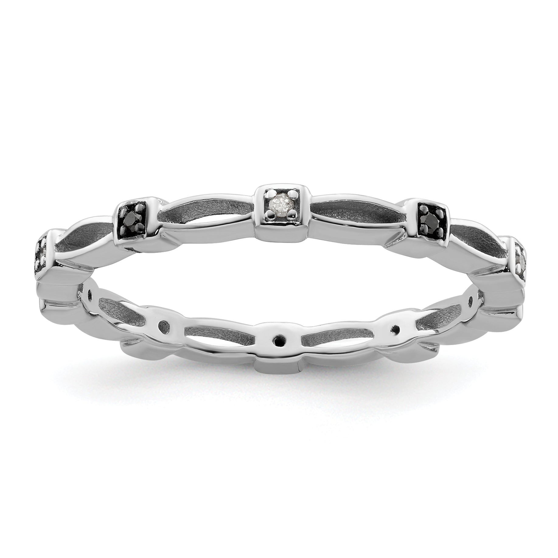 Sterling Silver Stackable Expressions Black & White Diamond Ring Main image