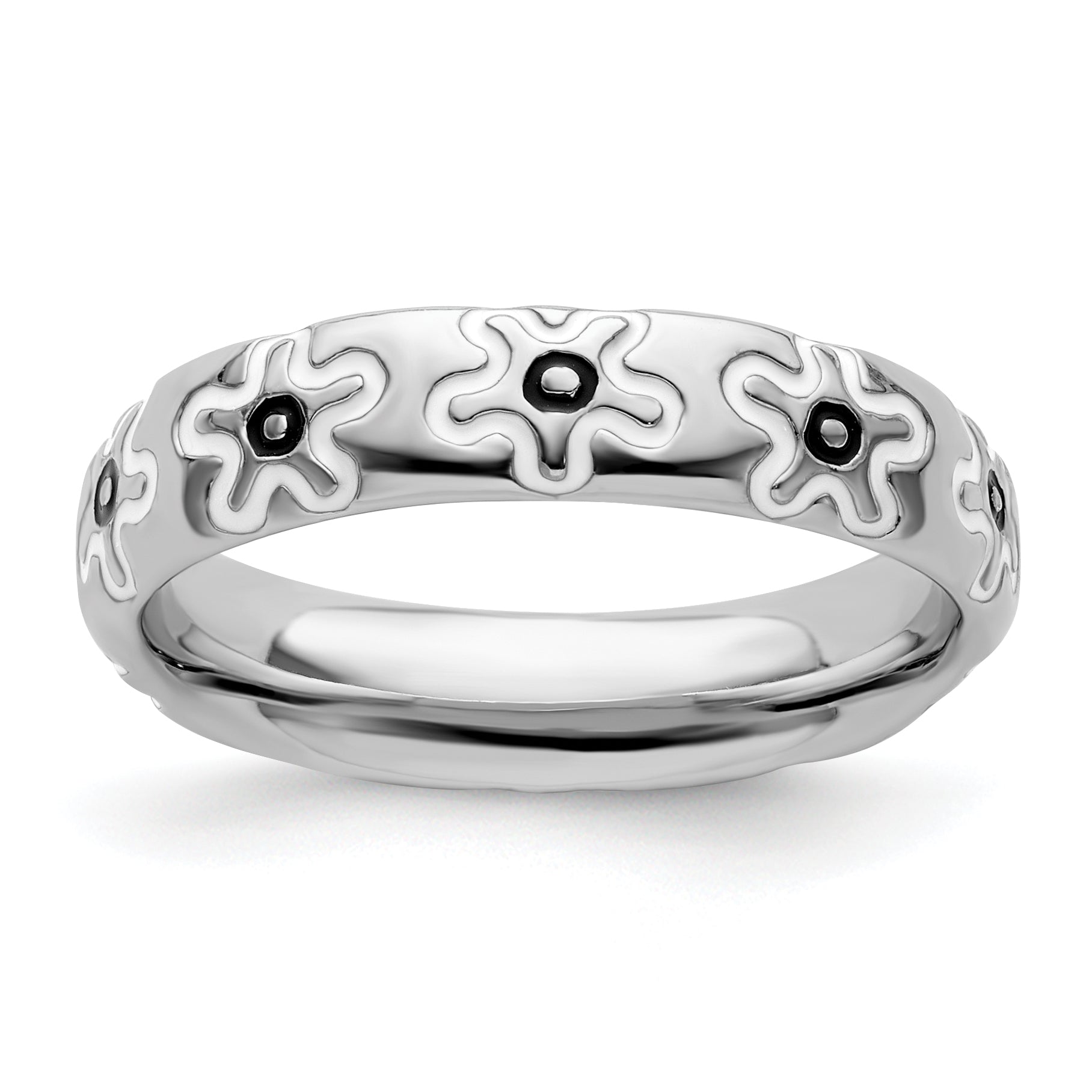 Sterling Silver Stackable Expressions Polished Enameled Flower Ring Main image