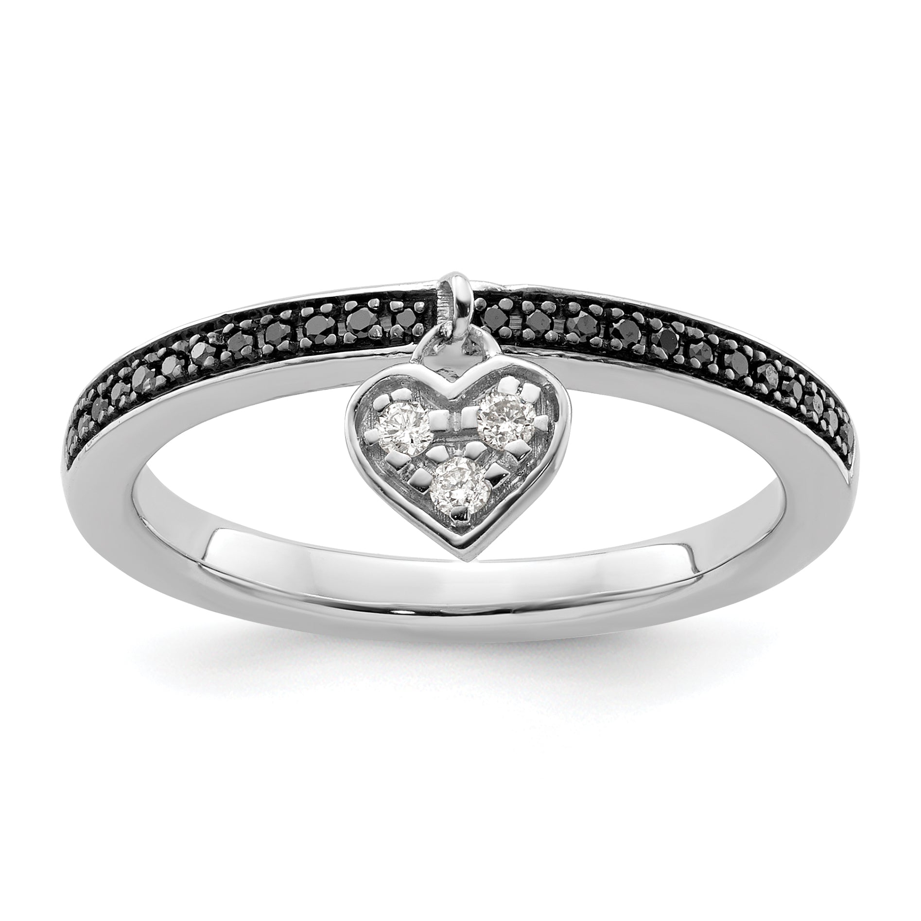 Sterling Silver Stackable Expressions Heart Black & White Diamond Ring Main image