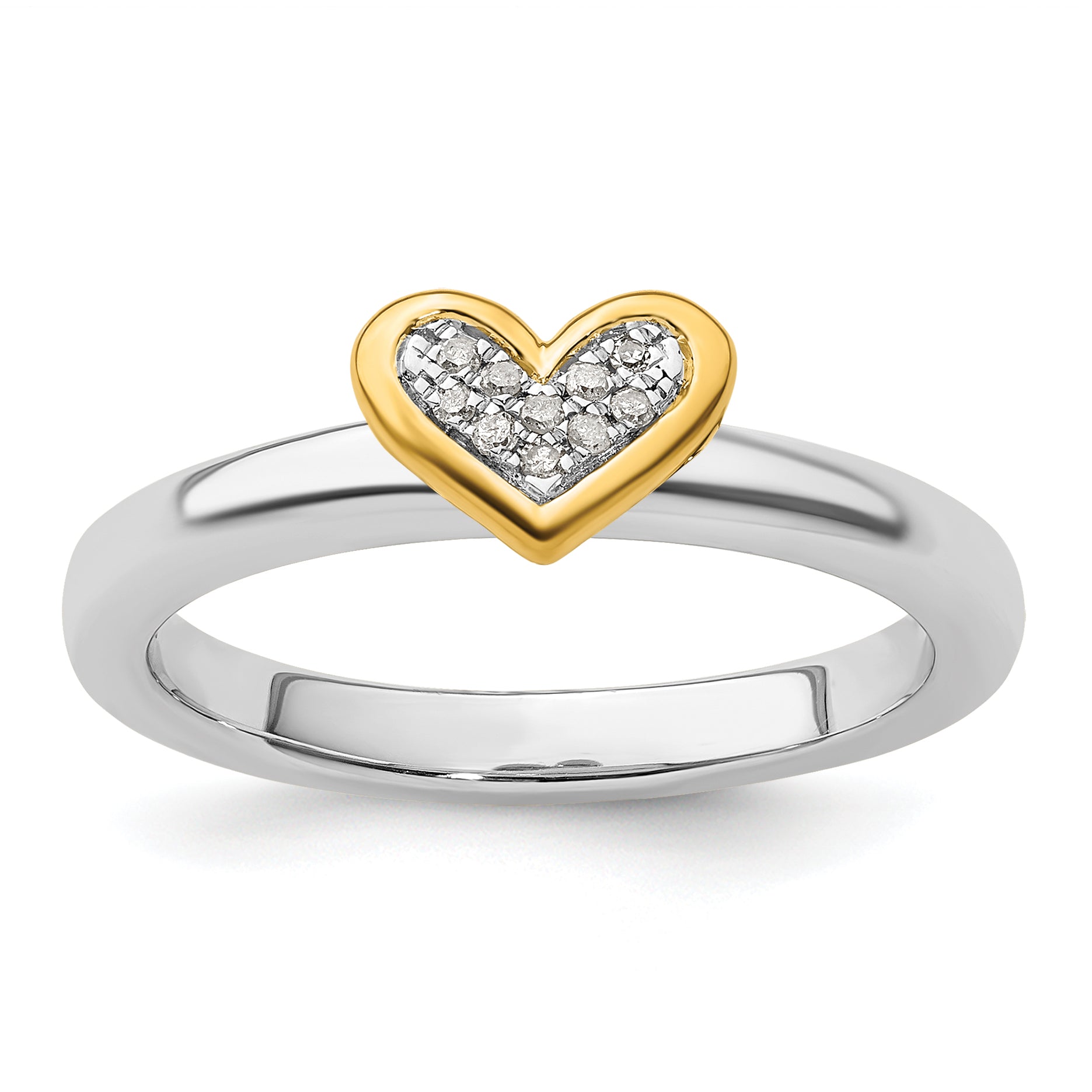 Sterling Silver Stackable Expressions Gold-plated Heart w/Diamond Ring Main image