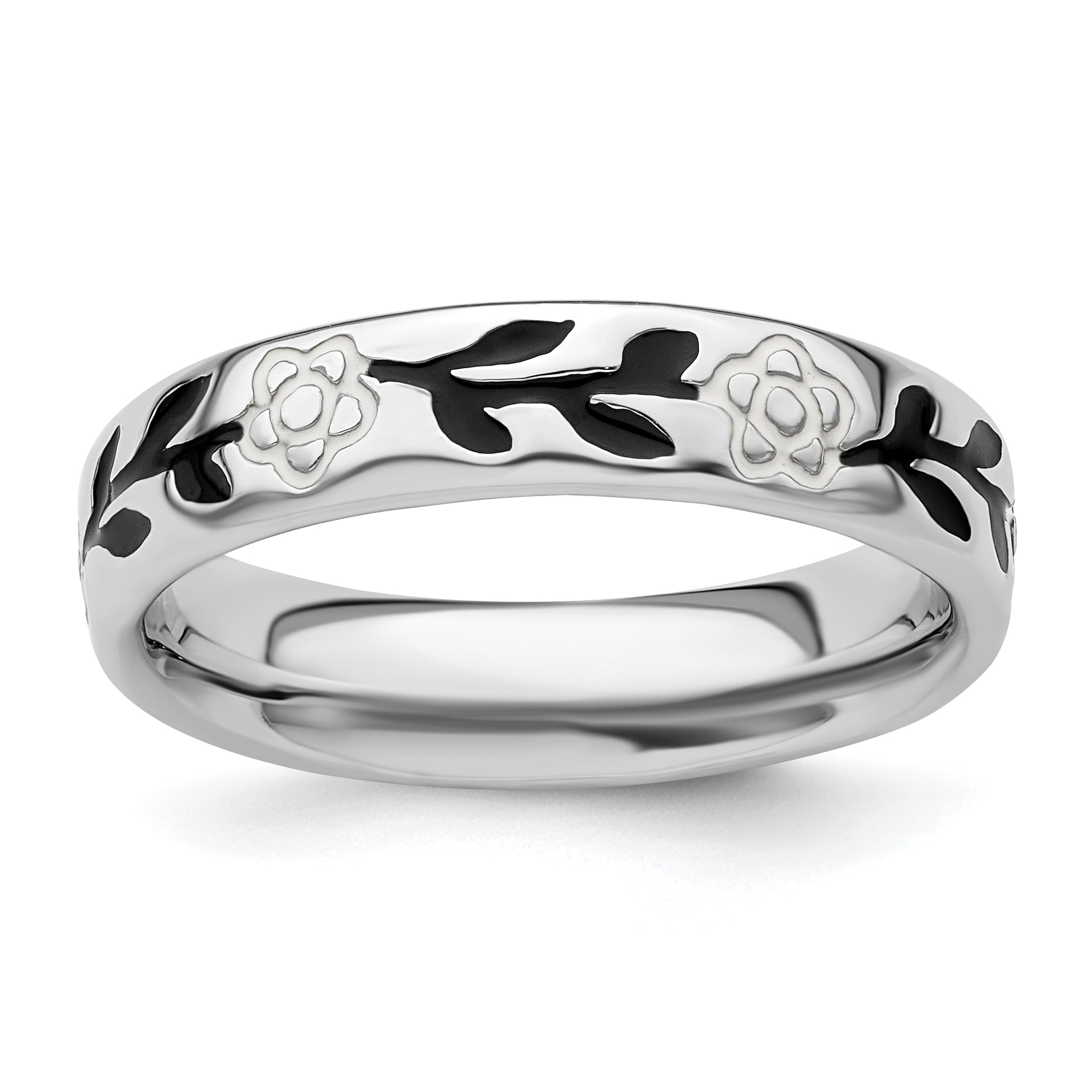 Sterling Silver Stackable Expressions Polished Enameled Flower Ring Main image