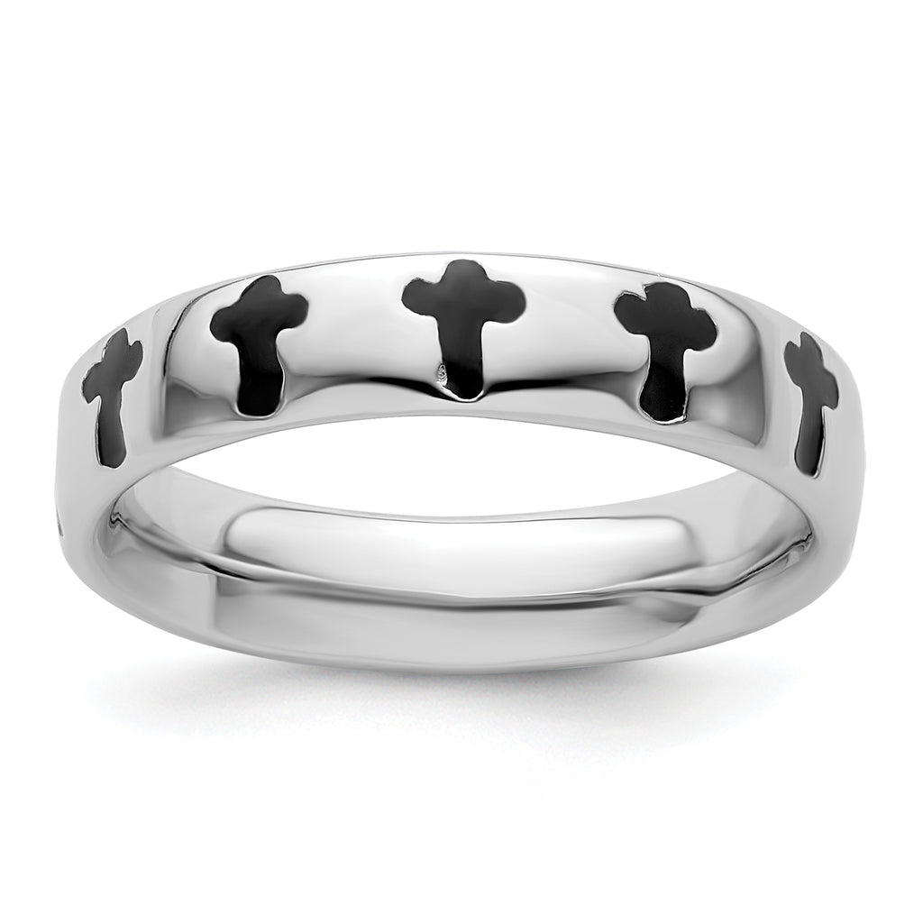 Sterling Silver Stackable Expressions Polished Enameled Cross Ring