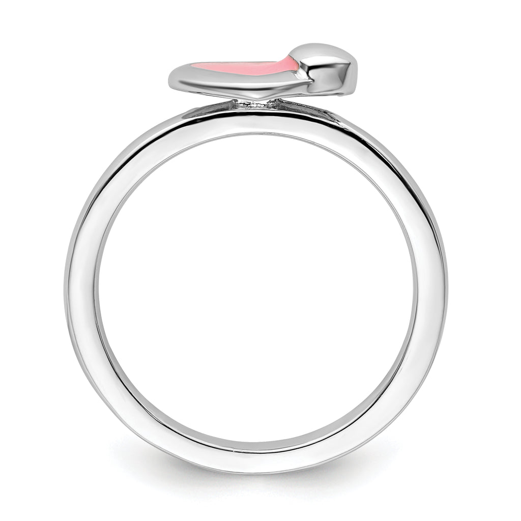Sterling Silver Stackable Expressions Polished Pink Enameled Heart Ring