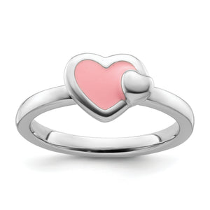Pink Enameled Heart Stackable Ring in Sterling Silver, Size 5–10 - Sophia Jewelers