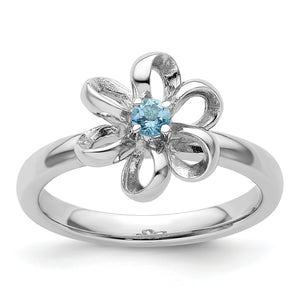 Blue Topaz Flower Ring in Sterling Silver with Pointed Petals - Sophia Jewelers