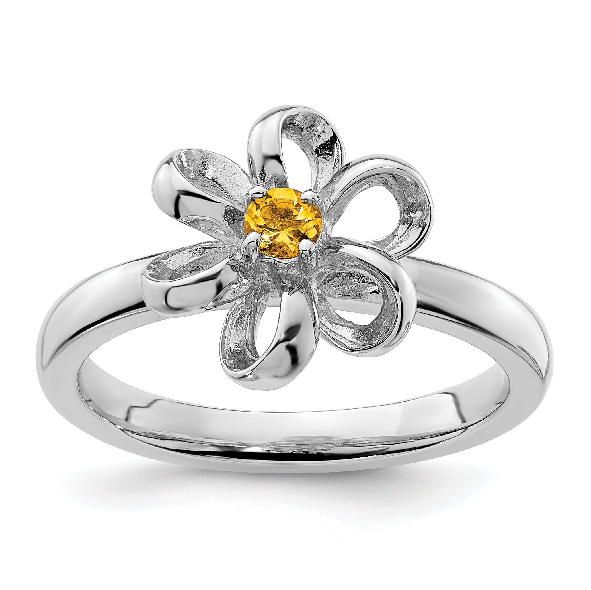 Sterling Silver Stackable Expressions Polished Citrine Flower Ring Main image
