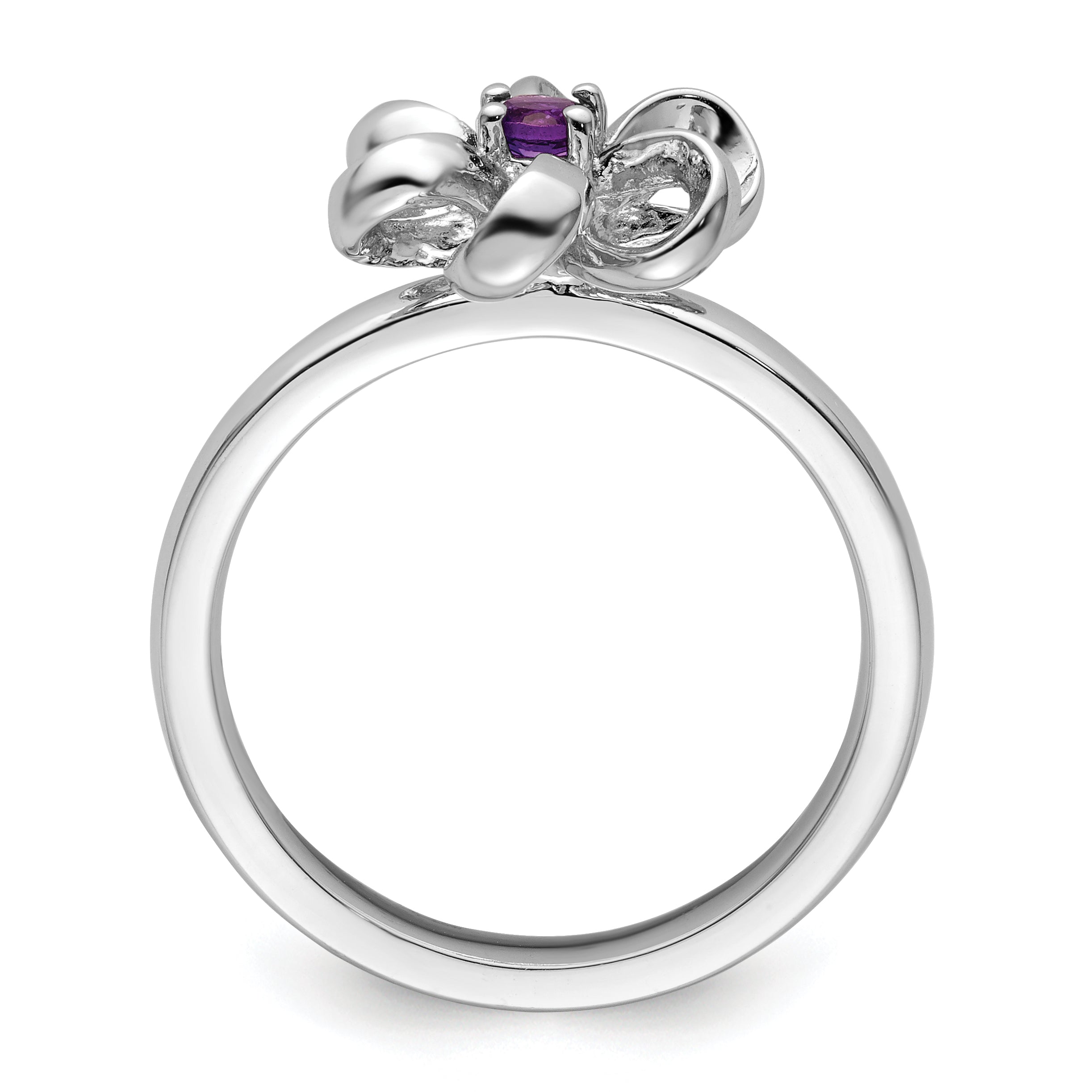 Sterling Silver Stackable Expressions Polished Amethyst Flower Ring Secondary image
