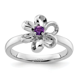 Sterling Silver Stackable Expressions Polished Amethyst Flower Ring, Size 5–10 - Sophia Jewelers