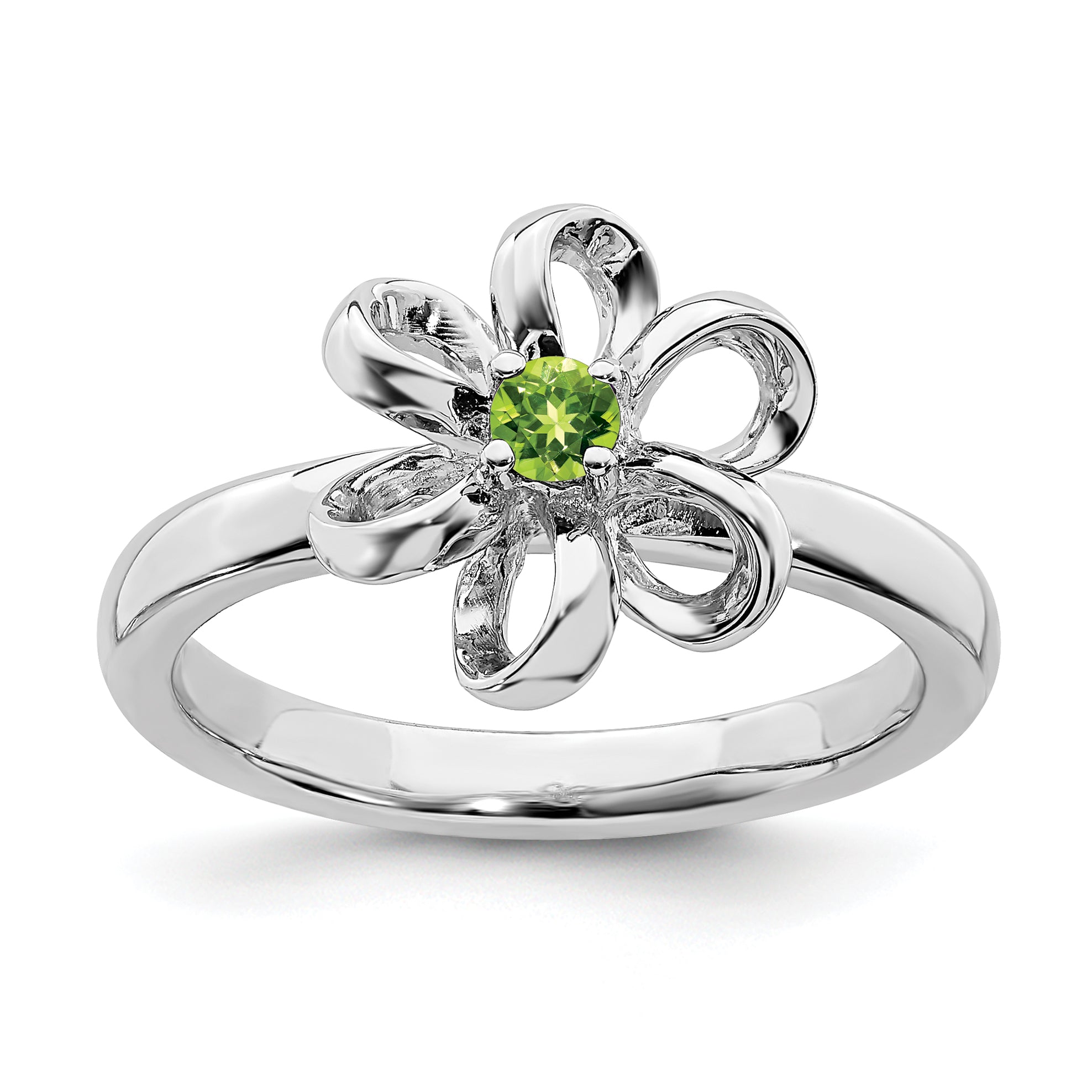 Sterling Silver Stackable Expressions Polished Peridot Flower Ring Main image