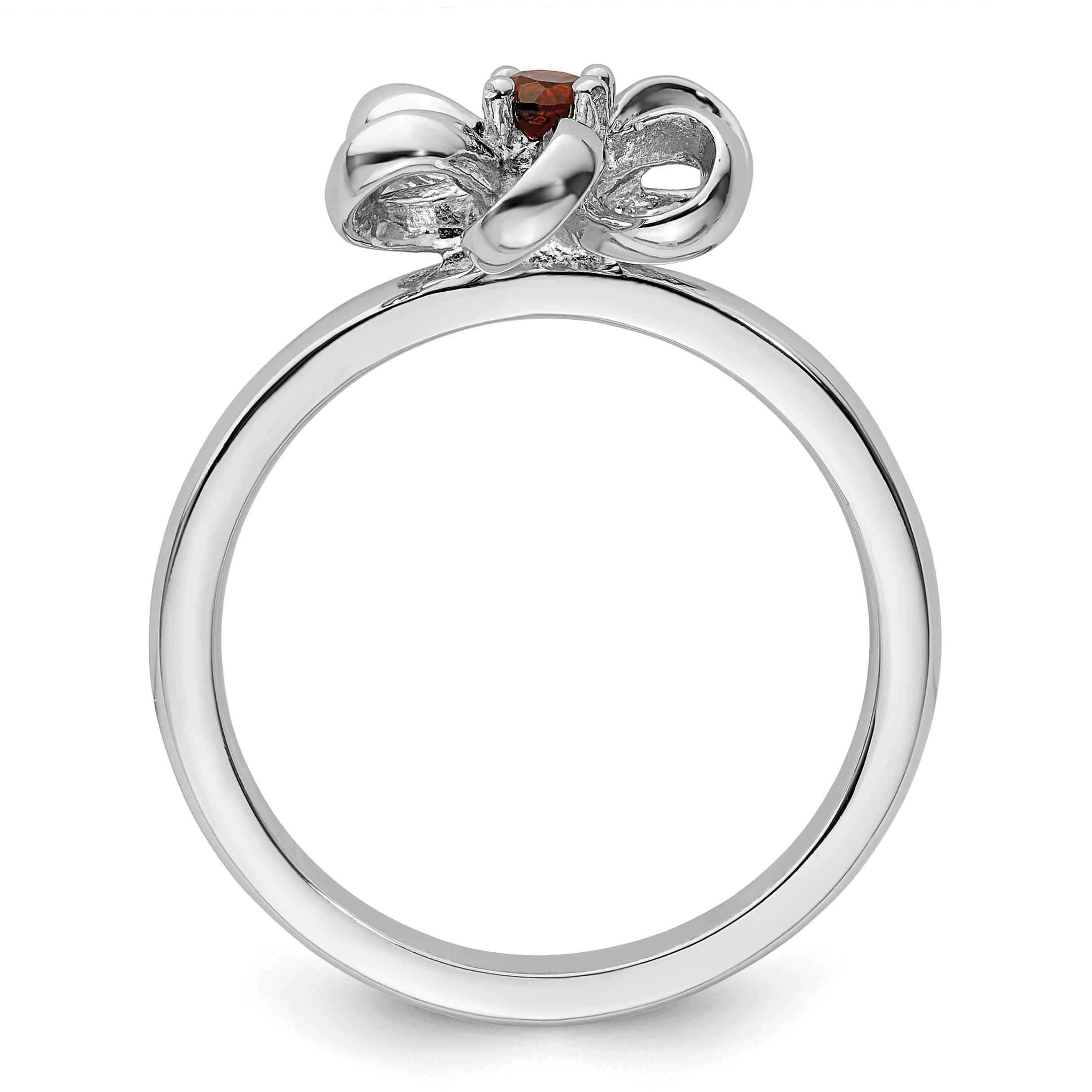 Sterling Silver Stackable Expressions Polished Garnet Flower Ring Secondary image