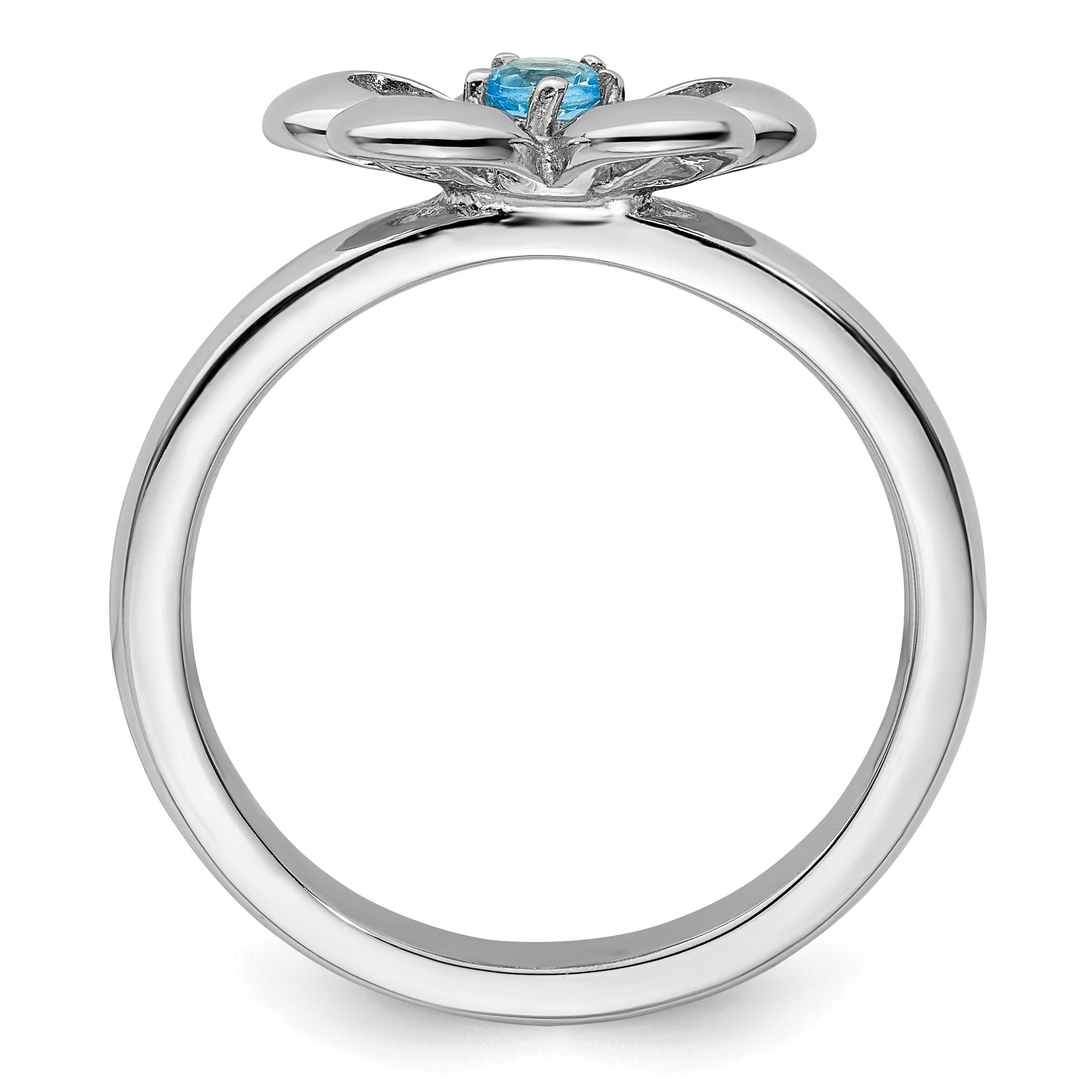 Sterling Silver Stackable Expressions Polished Blue Topaz Flower Ring Secondary image