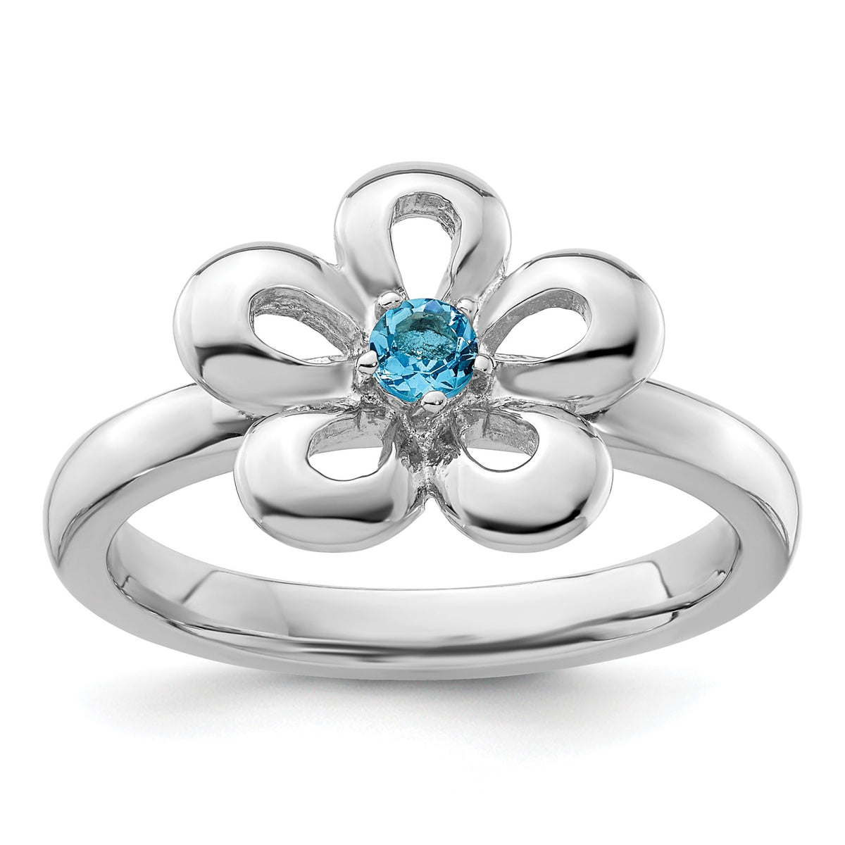 Blue Topaz Flower Ring in Sterling Silver with Rounded Petals, Size 5–10 - Sophia Jewelers Main image