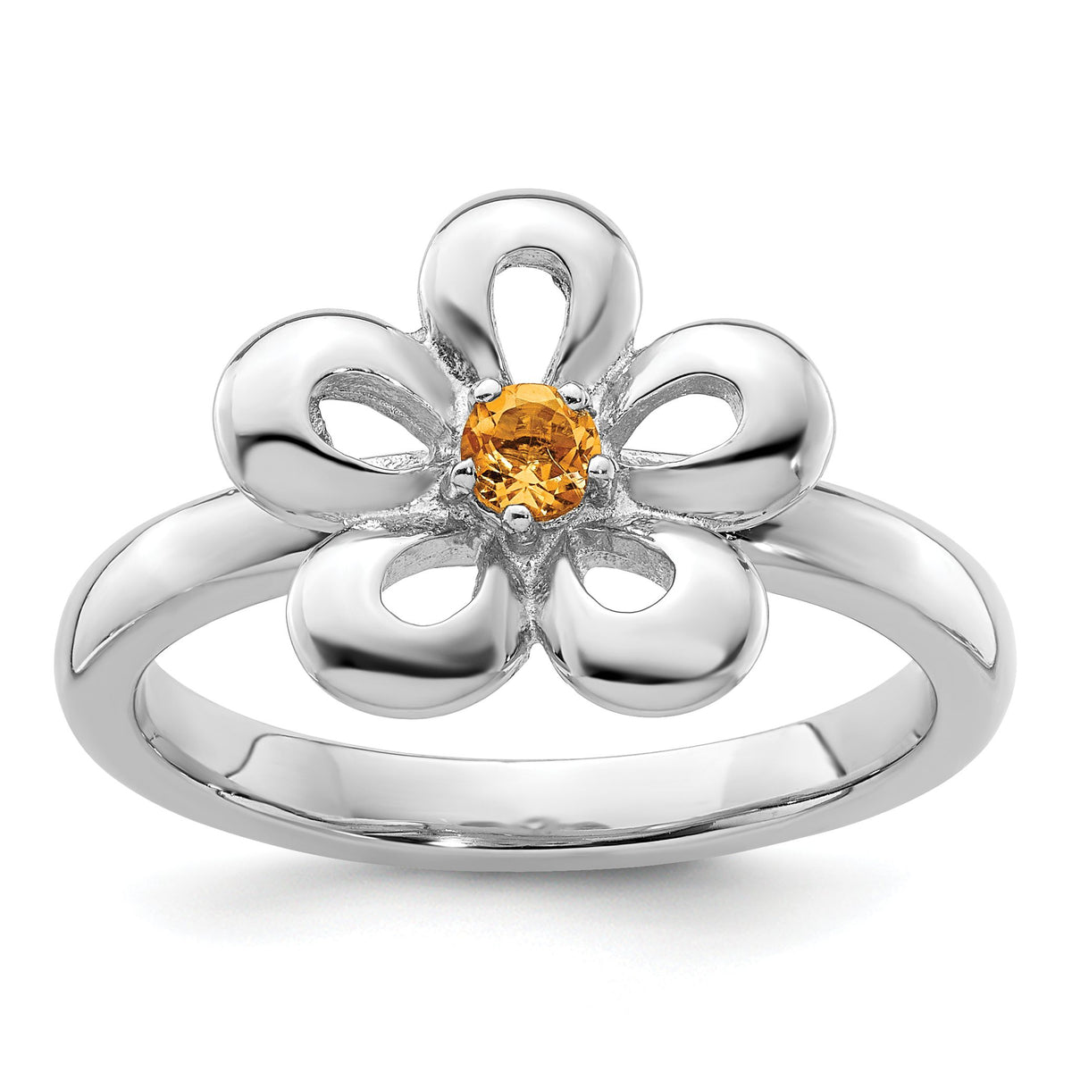 Citrine Flower Ring in Sterling Silver with Curved Petals - Sophia Jewelers Main image