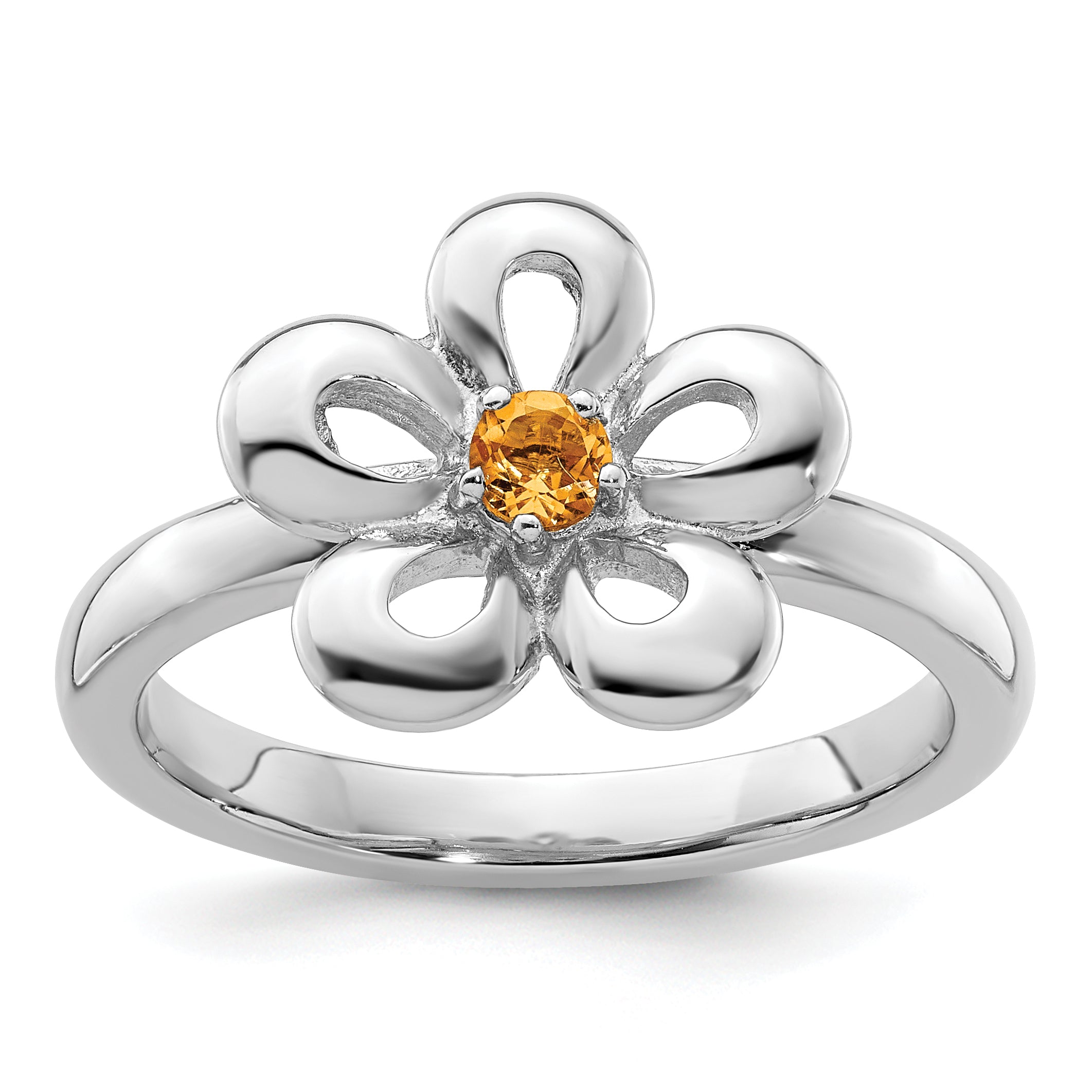 Sterling Silver Stackable Expressions Polished Citrine Flower Ring Main image