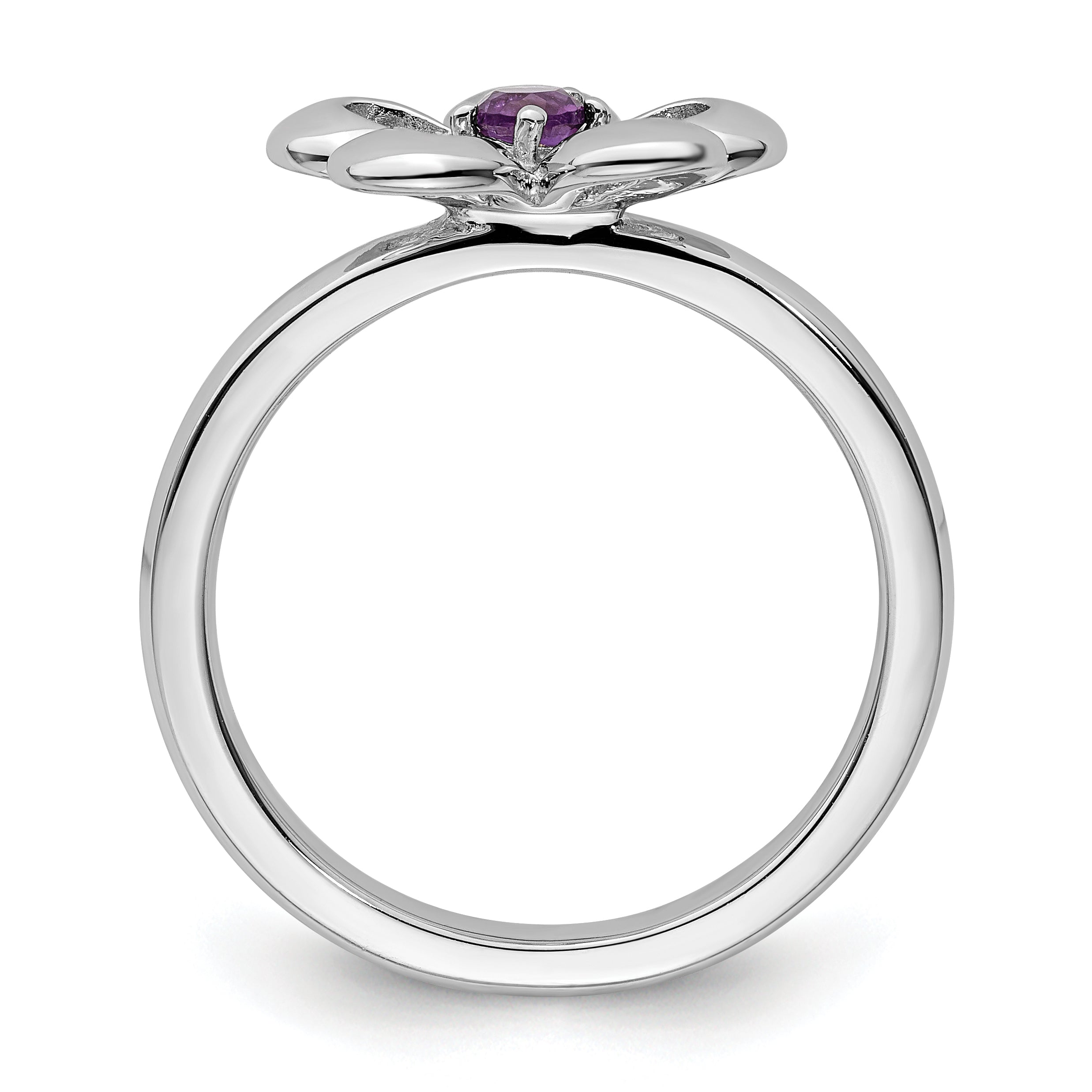 Sterling Silver Stackable Expressions Polished Amethyst Flower Ring Secondary image