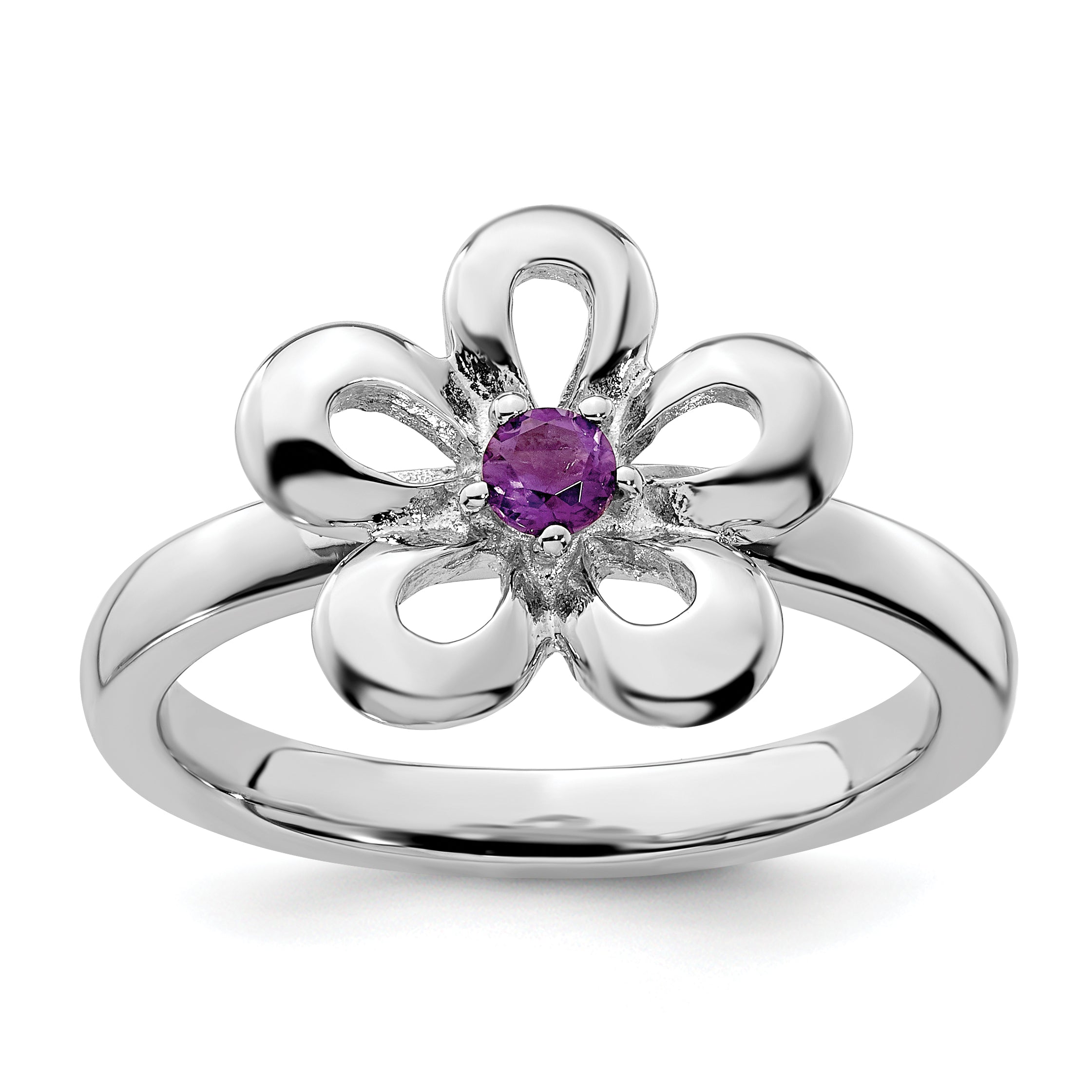 Sterling Silver Stackable Expressions Polished Amethyst Flower Ring Main image