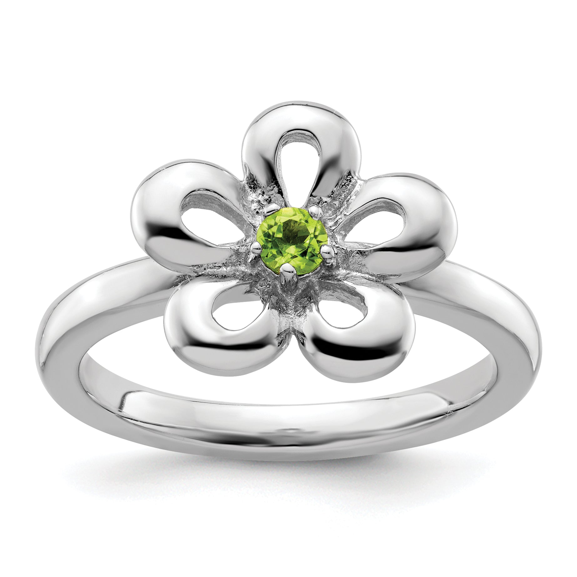 Sterling Silver Stackable Expressions Polished Peridot Flower Ring Main image