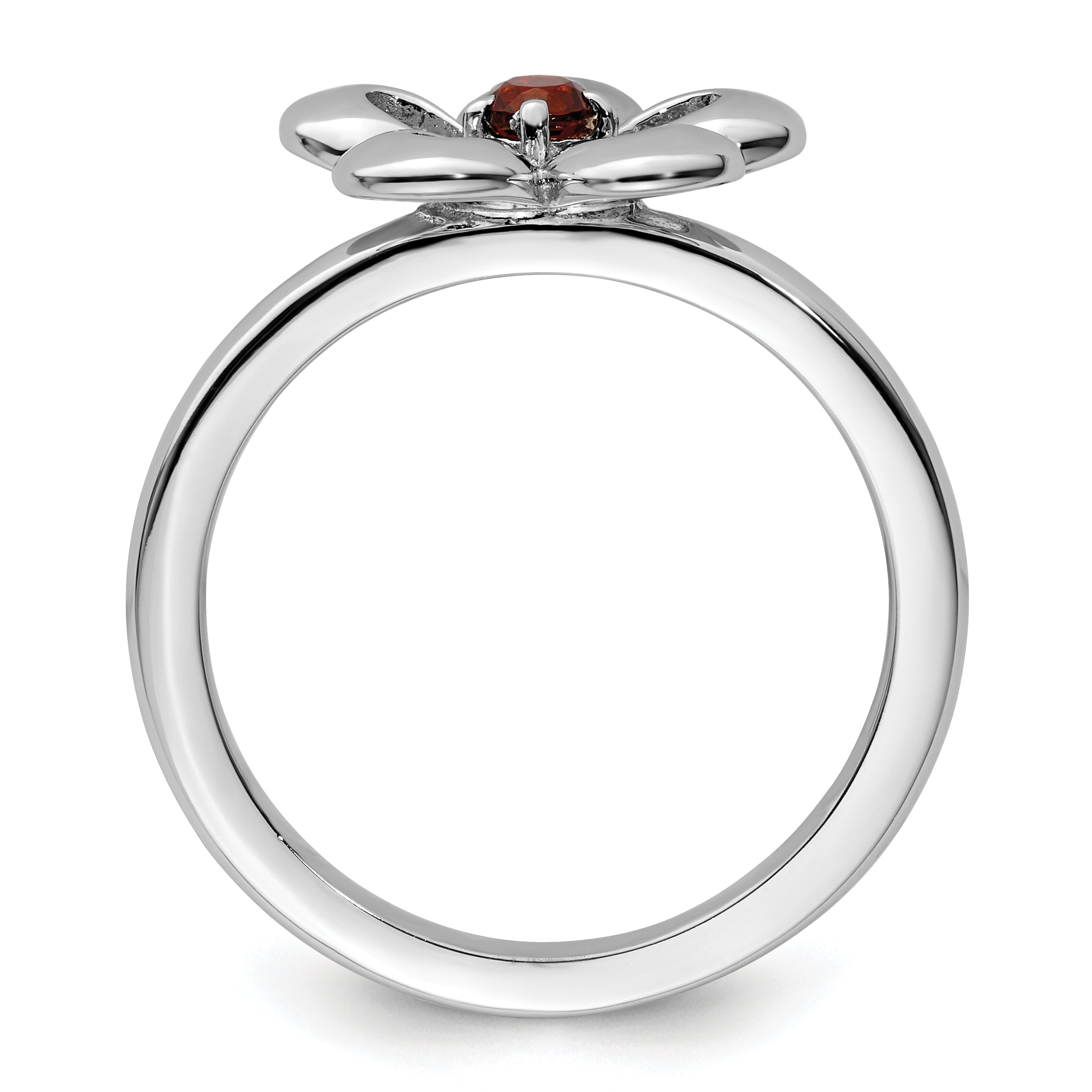 Sterling Silver Stackable Expressions Polished Garnet Flower Ring Secondary image