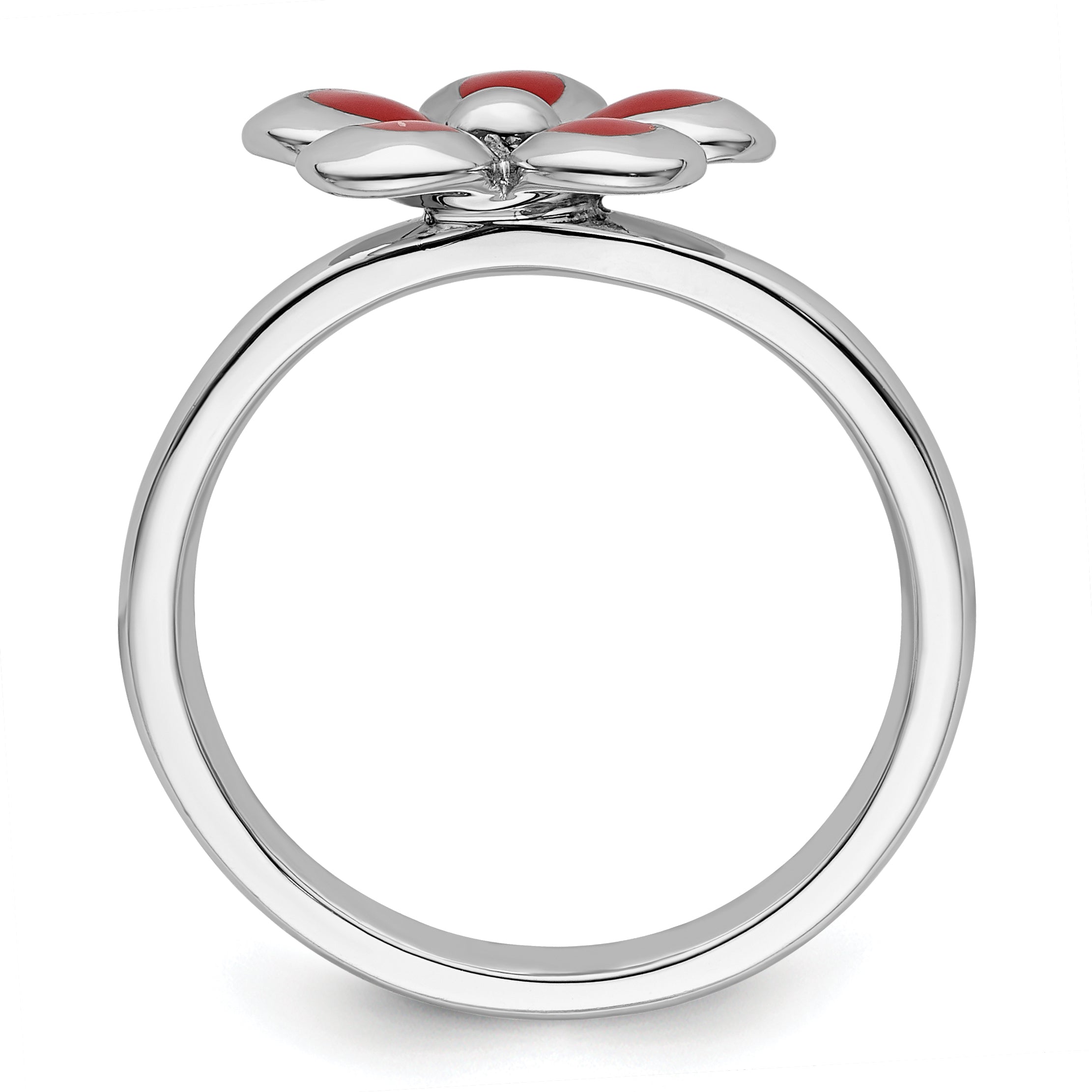 Sterling Silver Stackable Expressions Polished Red Enameled Flower Ring Secondary image