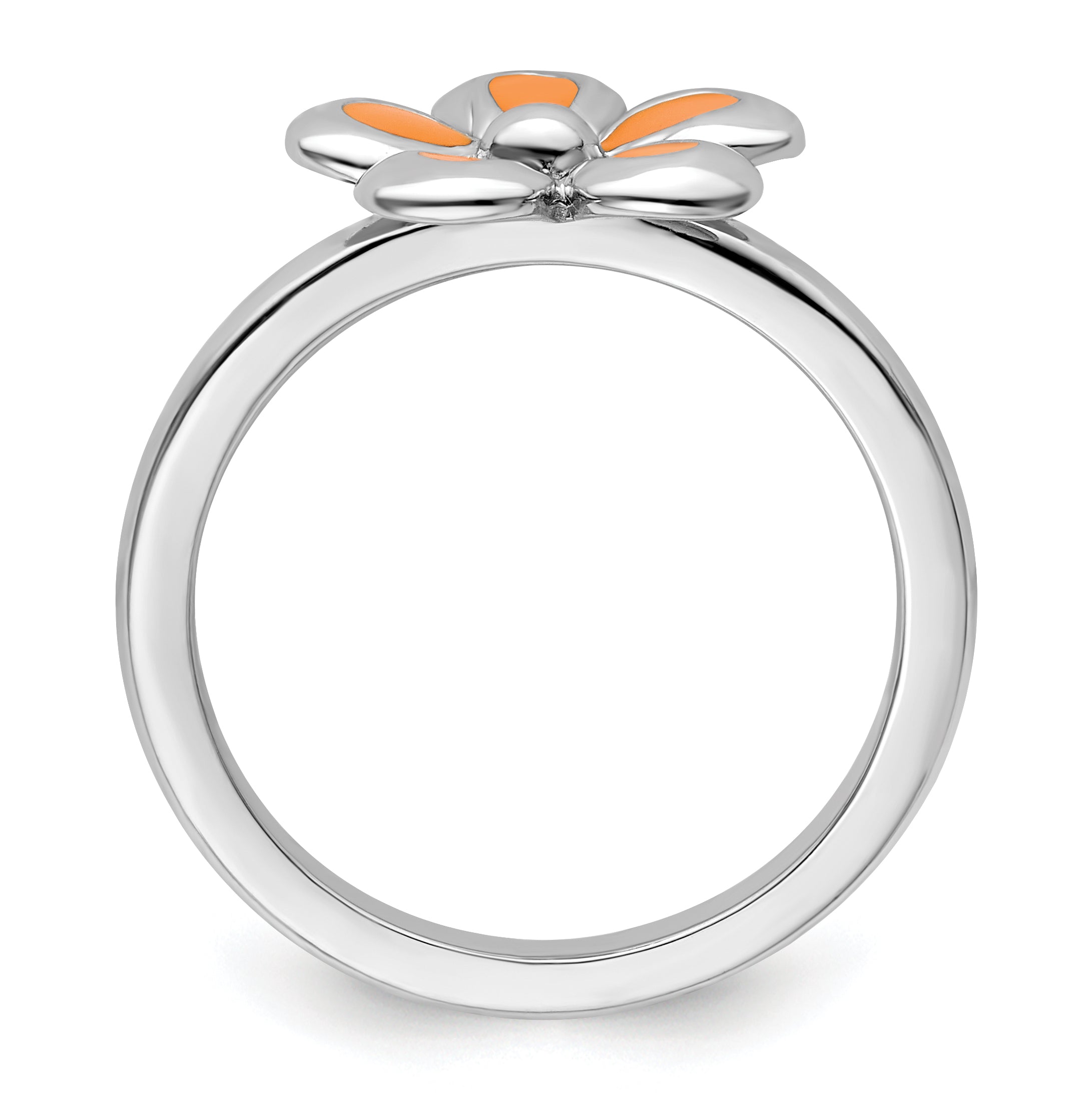Sterling Silver Stackable Expressions Polished Orange Enameled Flower Ring Secondary image