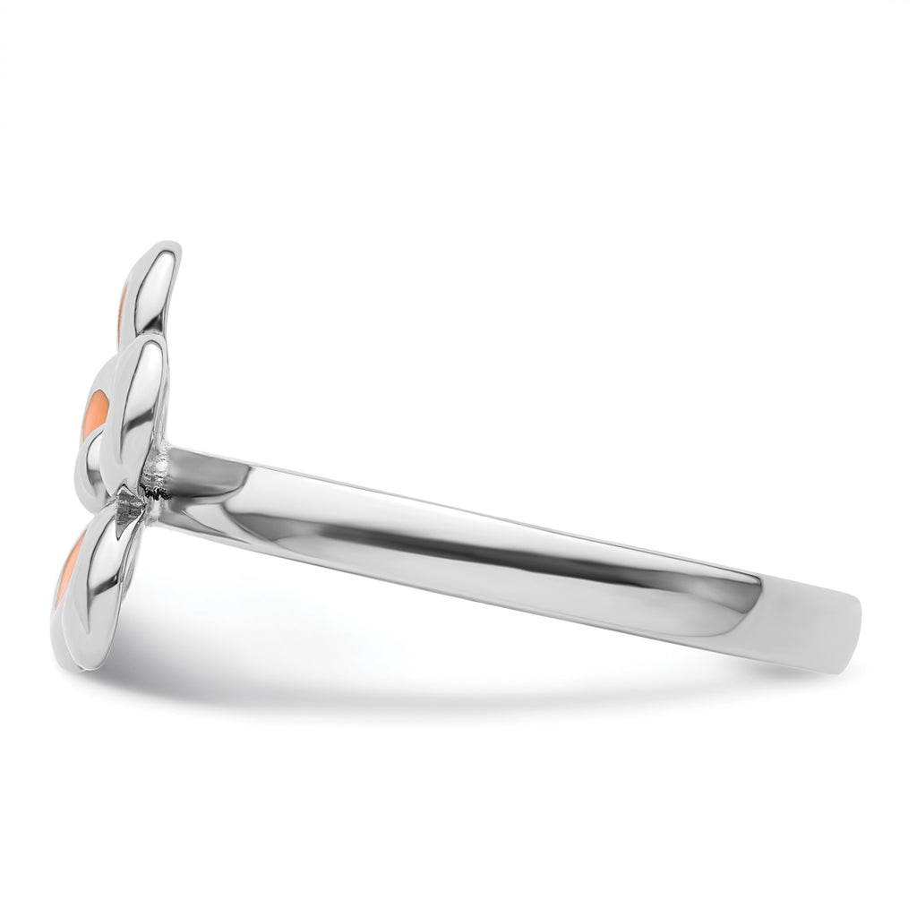 Sterling Silver Stackable Expressions Polished Orange Enameled Flower Ring
