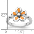 Sterling Silver Stackable Expressions Polished Orange Enameled Flower Ring