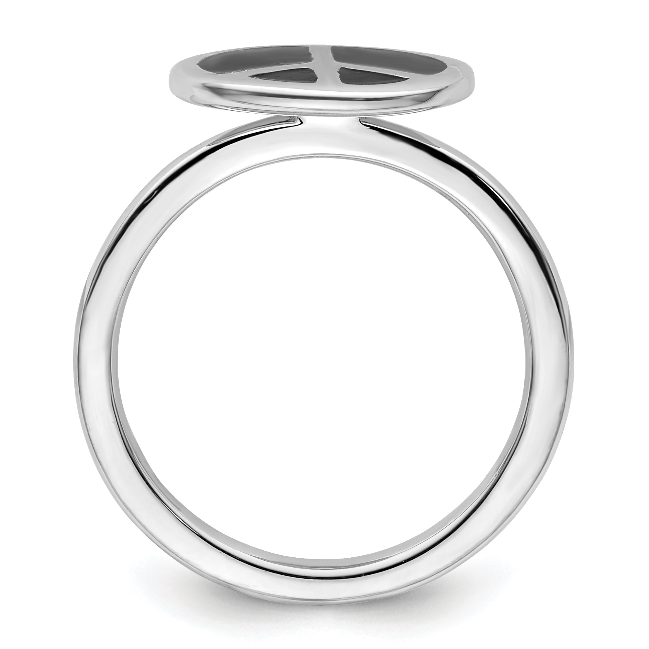 SS Stackable Expressions Polished Black Enameled Peace Sign Ring Secondary image