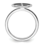 Sterling Silver Stackable Expressions Pol. Black Enameled Peace Sign Ring