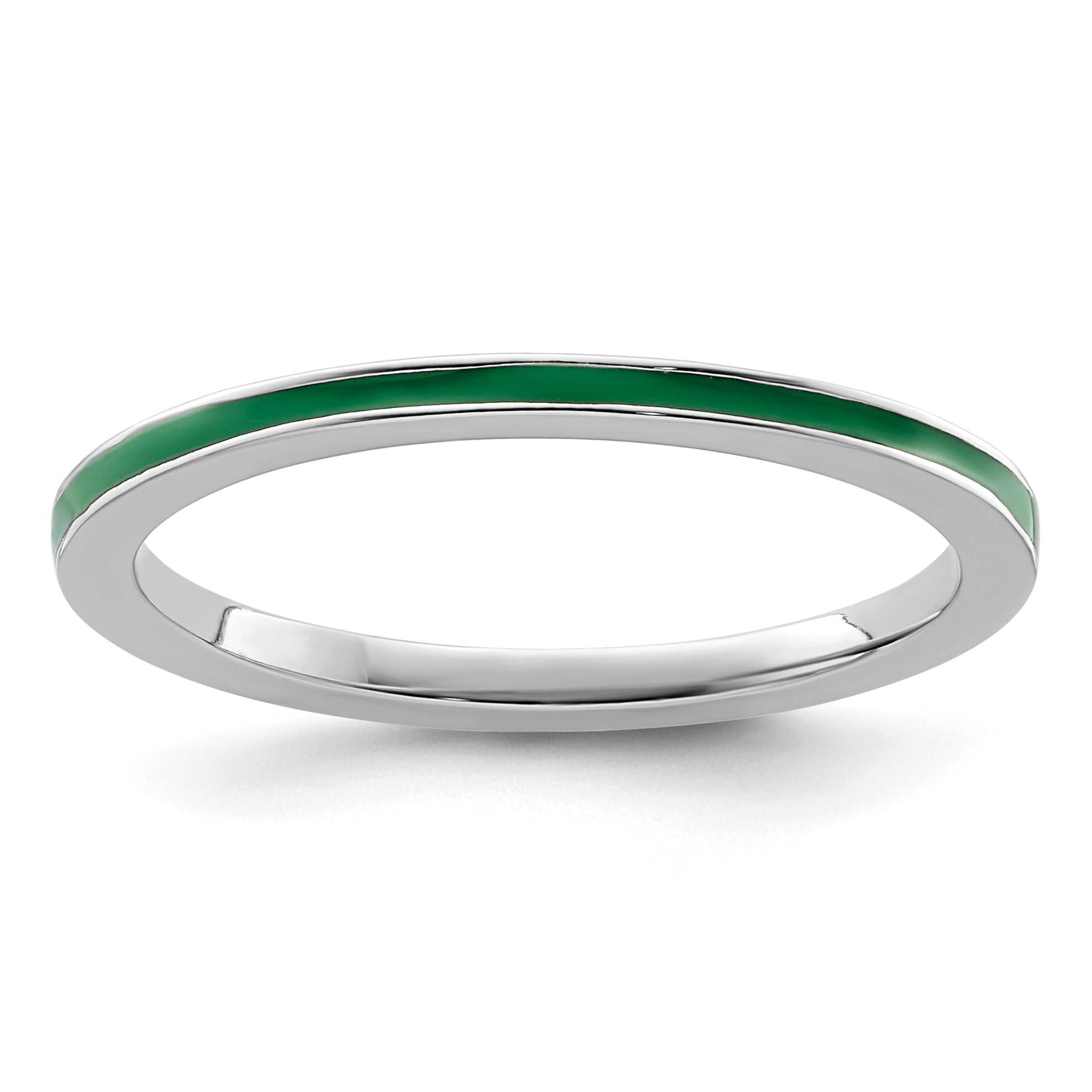 Sterling Silver Stackable Expressions Green Enameled 1.5mm Ring Main image