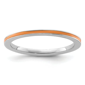 Orange Enameled Stackable Ring in Sterling Silver, 1.5mm - Sophia Jewelers