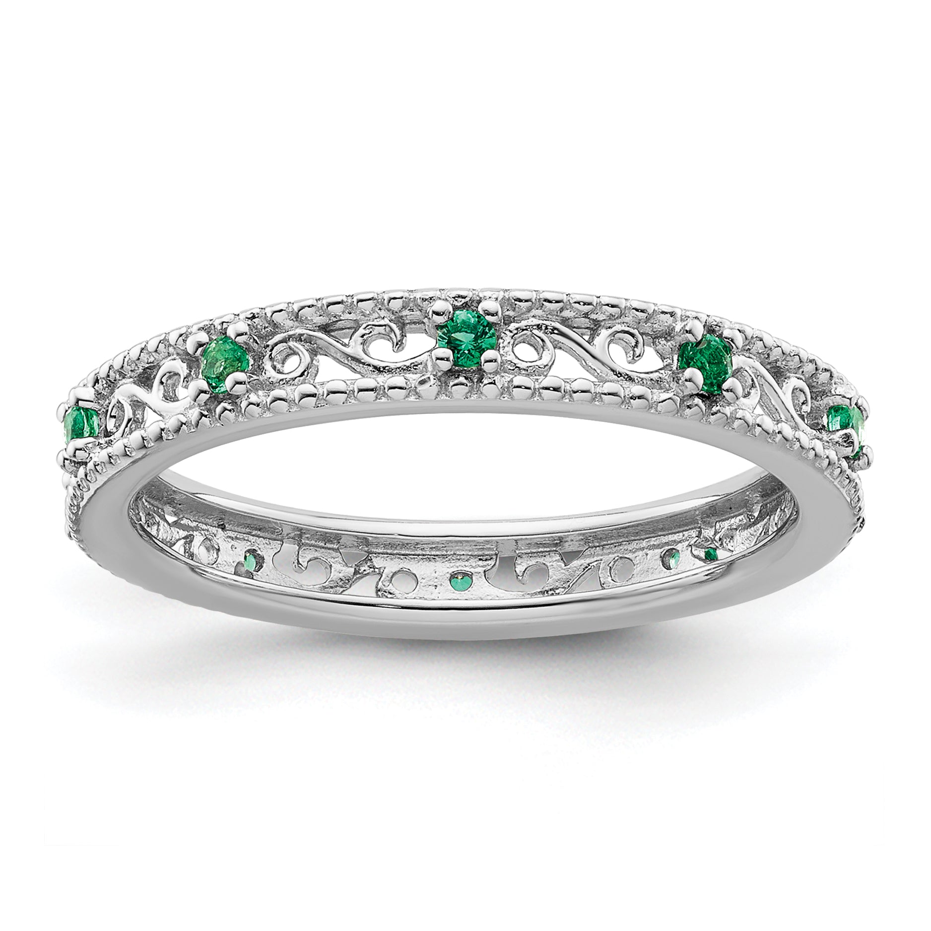 Sterling Silver Stackable Expressions Created Emerald Ring Main image