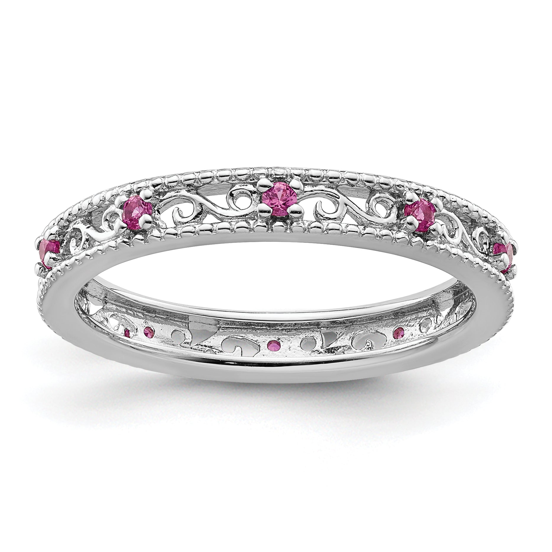 Sterling Silver Stackable Expressions Created Pink Sapphire Ring Main image